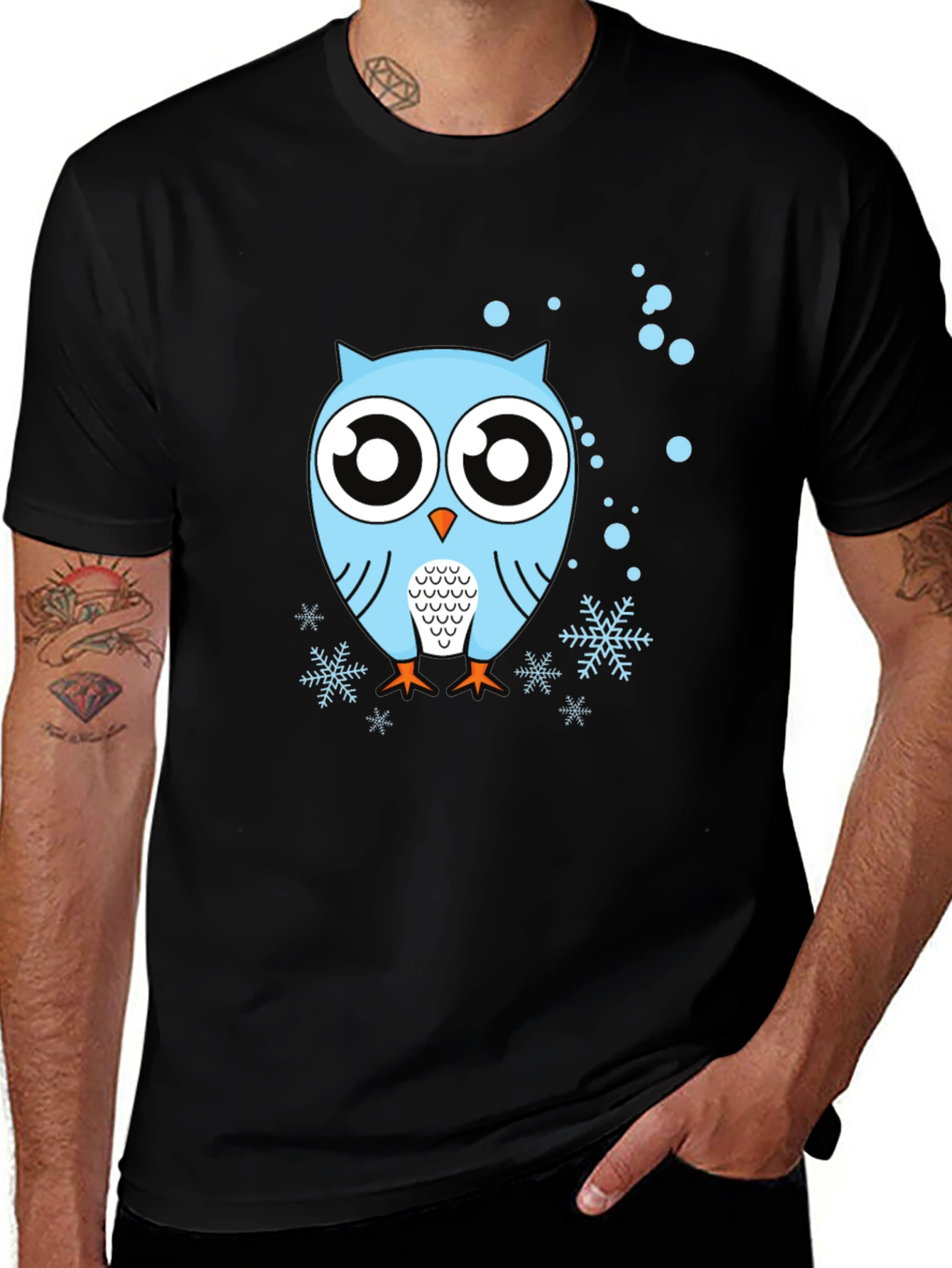 Variant 8 of Owl Graphic Tee - Black Crew Neck Cotton Shirt