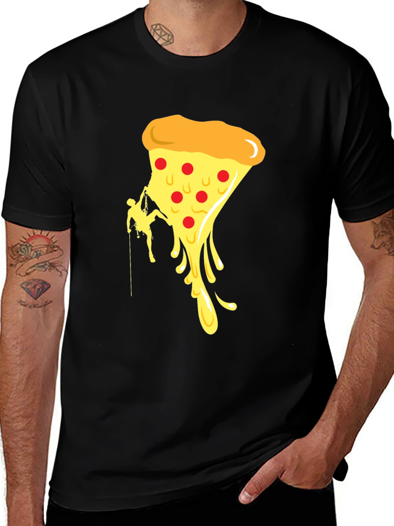Black Climbing Pizza T-Shirt - Funny Graphic Tee main image