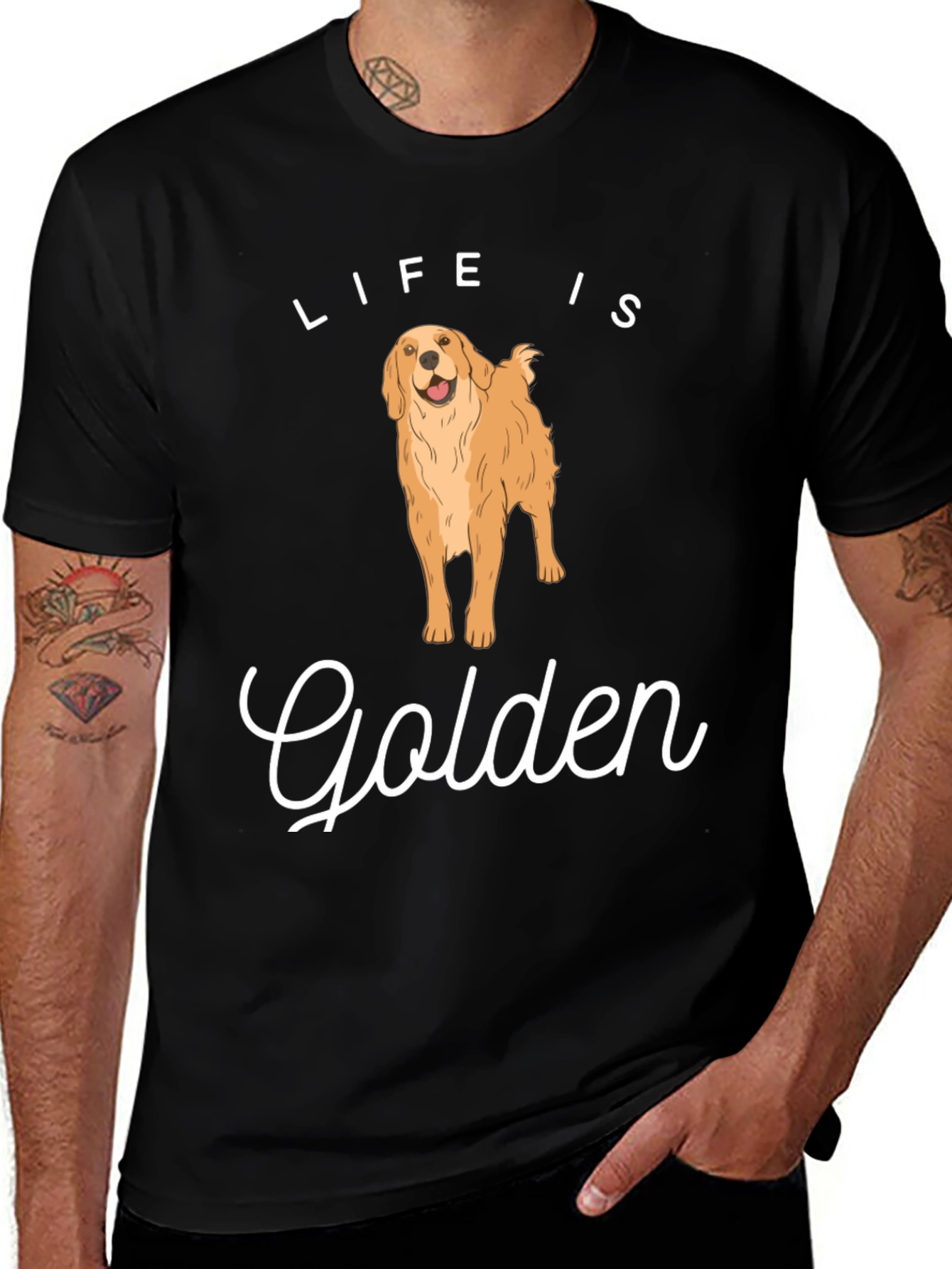 Variant 15 of Life is Golden Dog T-Shirt - Black Graphic Tee