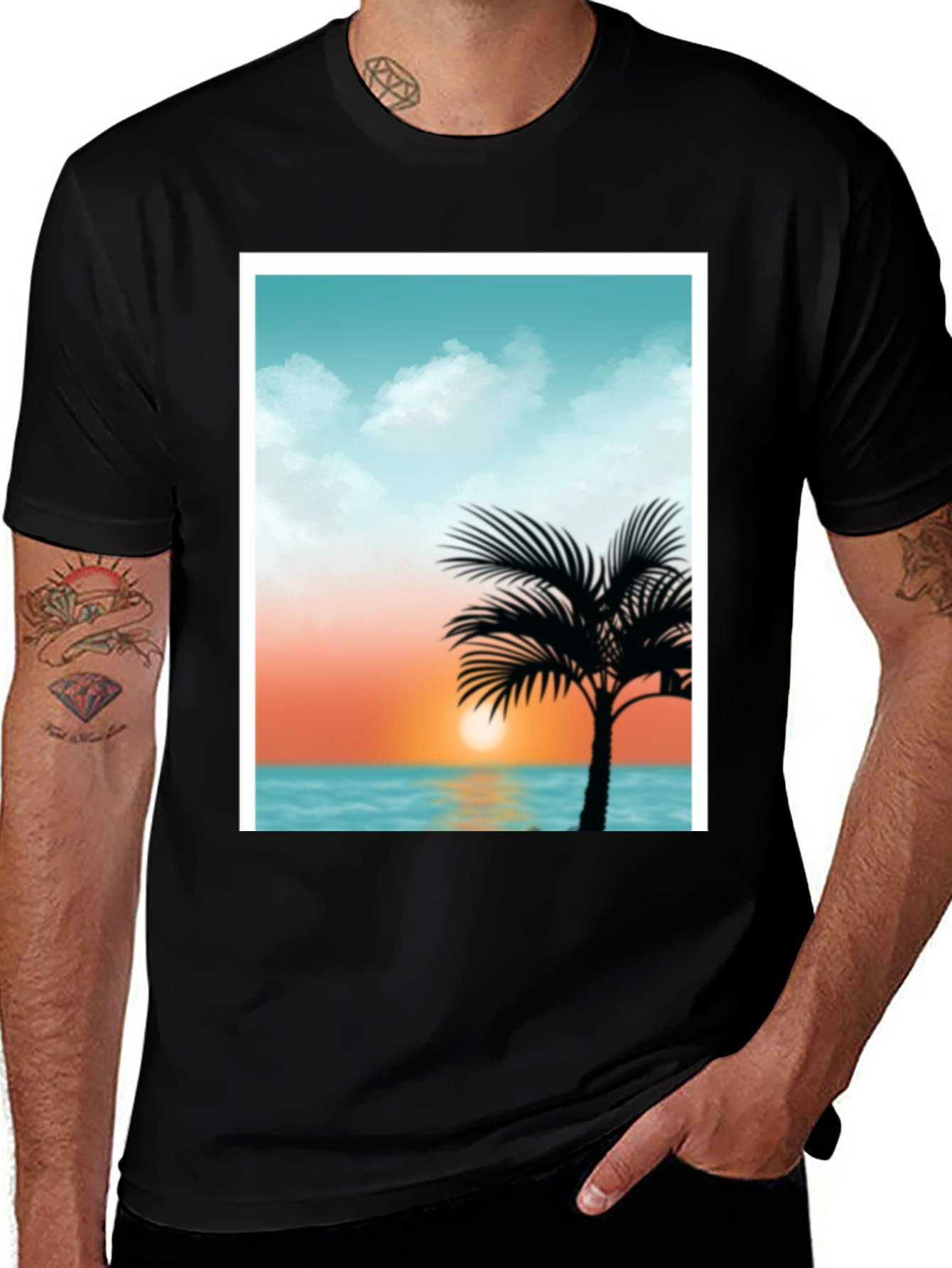 Black Sunset Palm Tee - Tropical Graphic T-Shirt main image