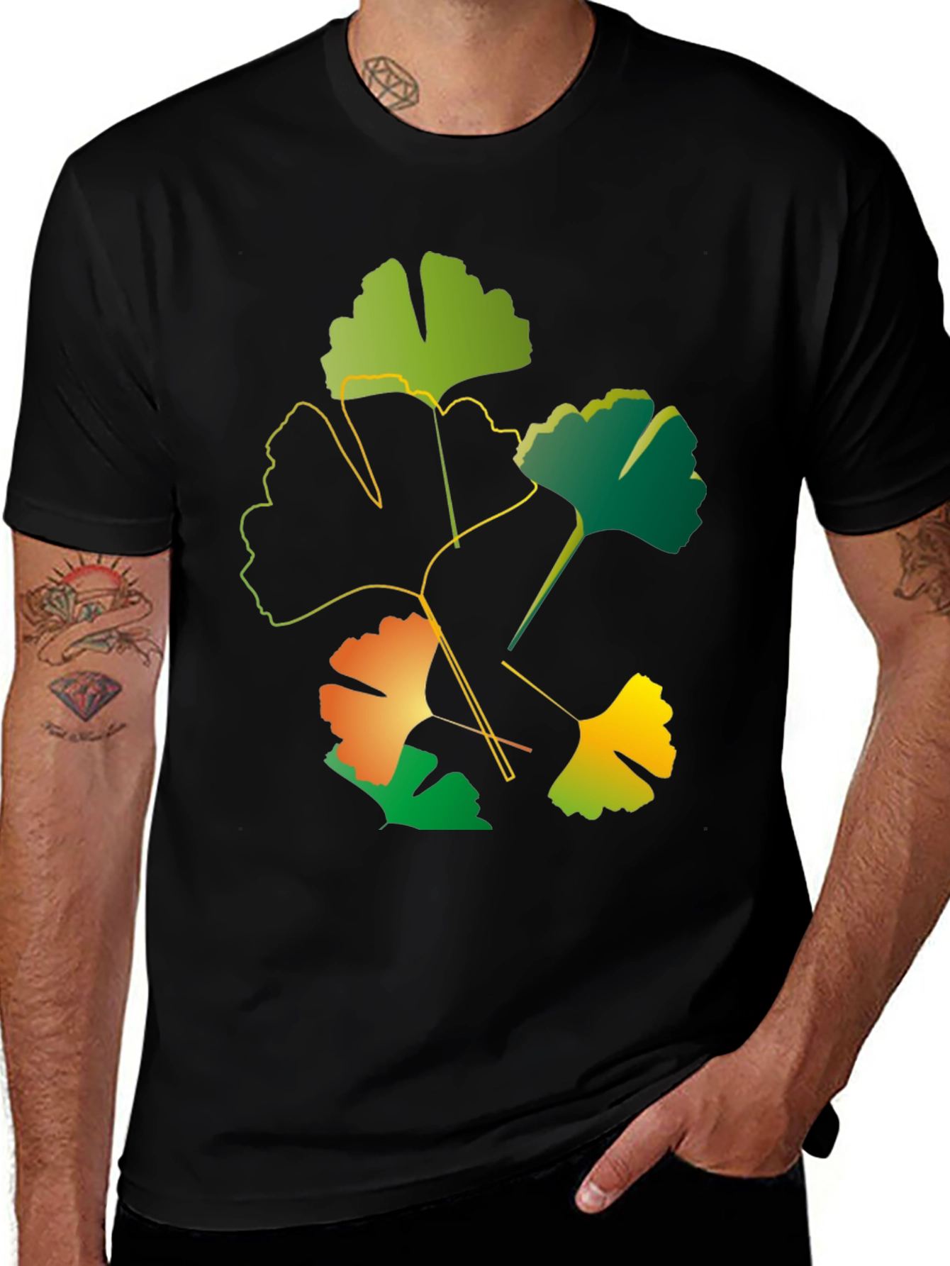 Variant 14 of Ginkgo Leaf Graphic Black T-Shirt
