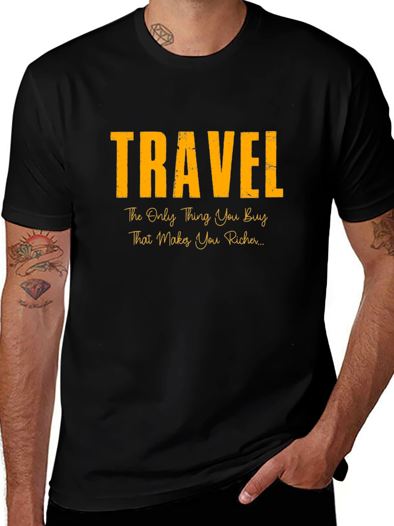 Variant 10 of Travel Makes You Richer Black Cotton T-Shirt