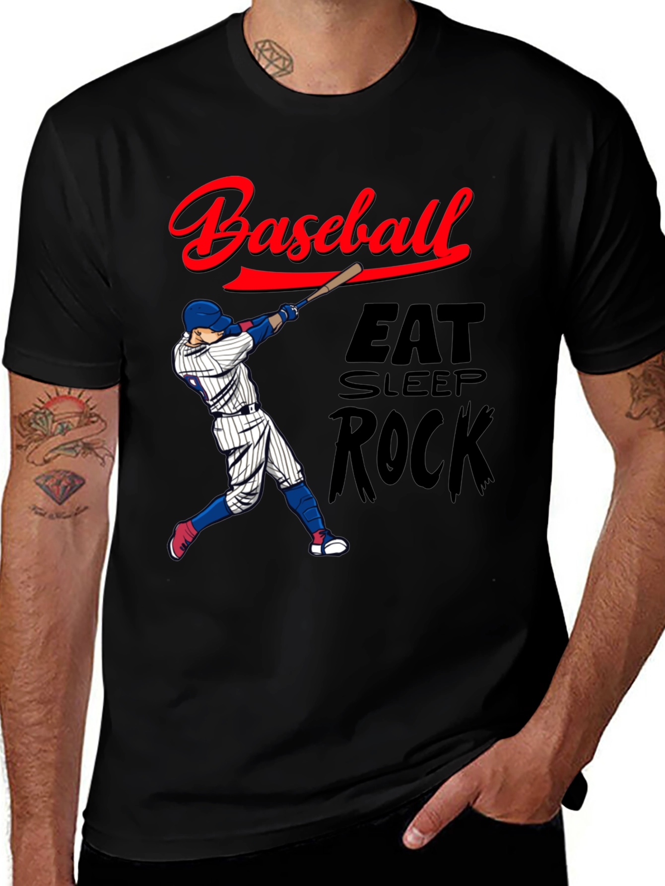 Variant 10 of Baseball Eat Sleep Rock Black Graphic Tee