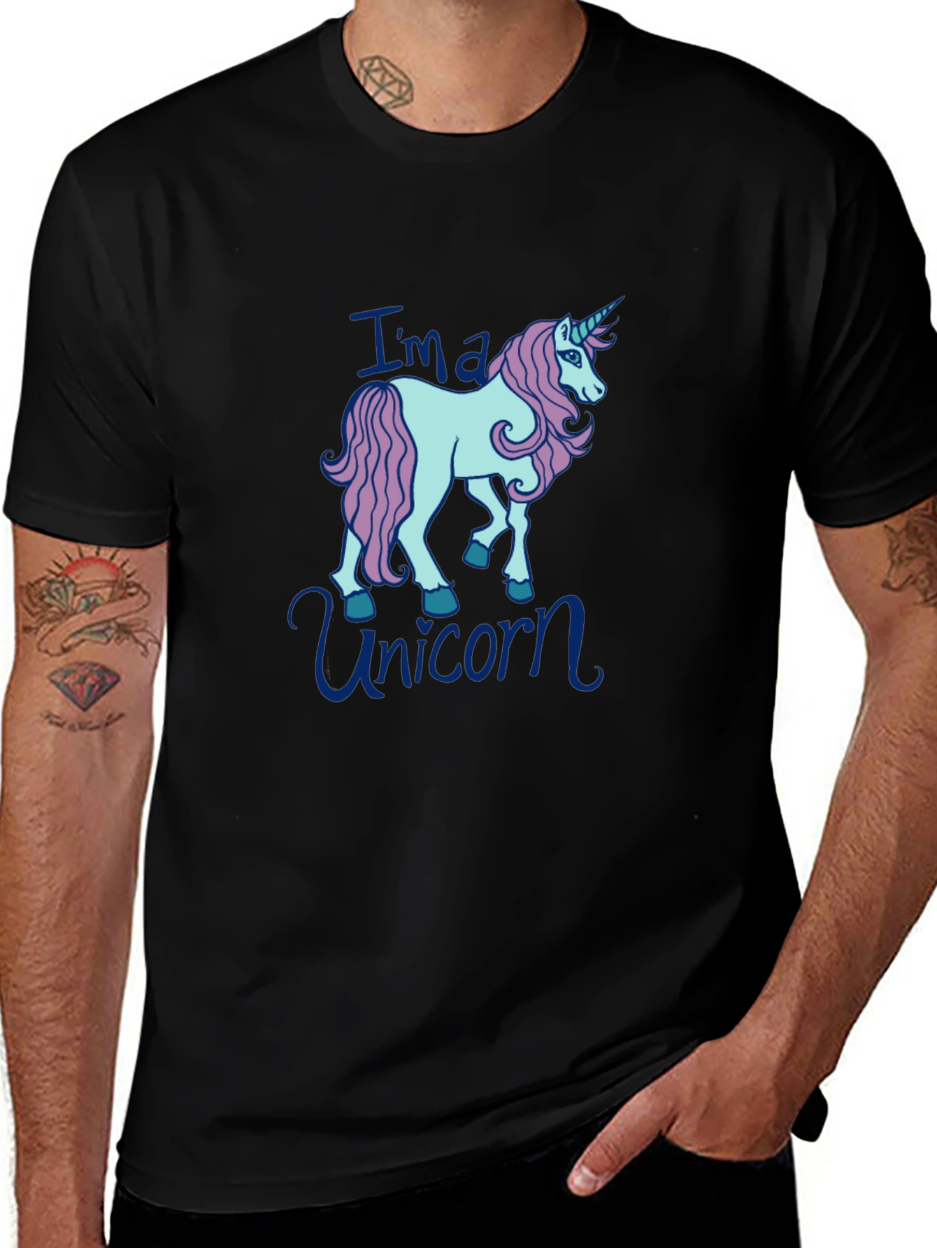 Variant 17 of Unicorn Graphic T-Shirt - Men's Black Crew Neck Tee
