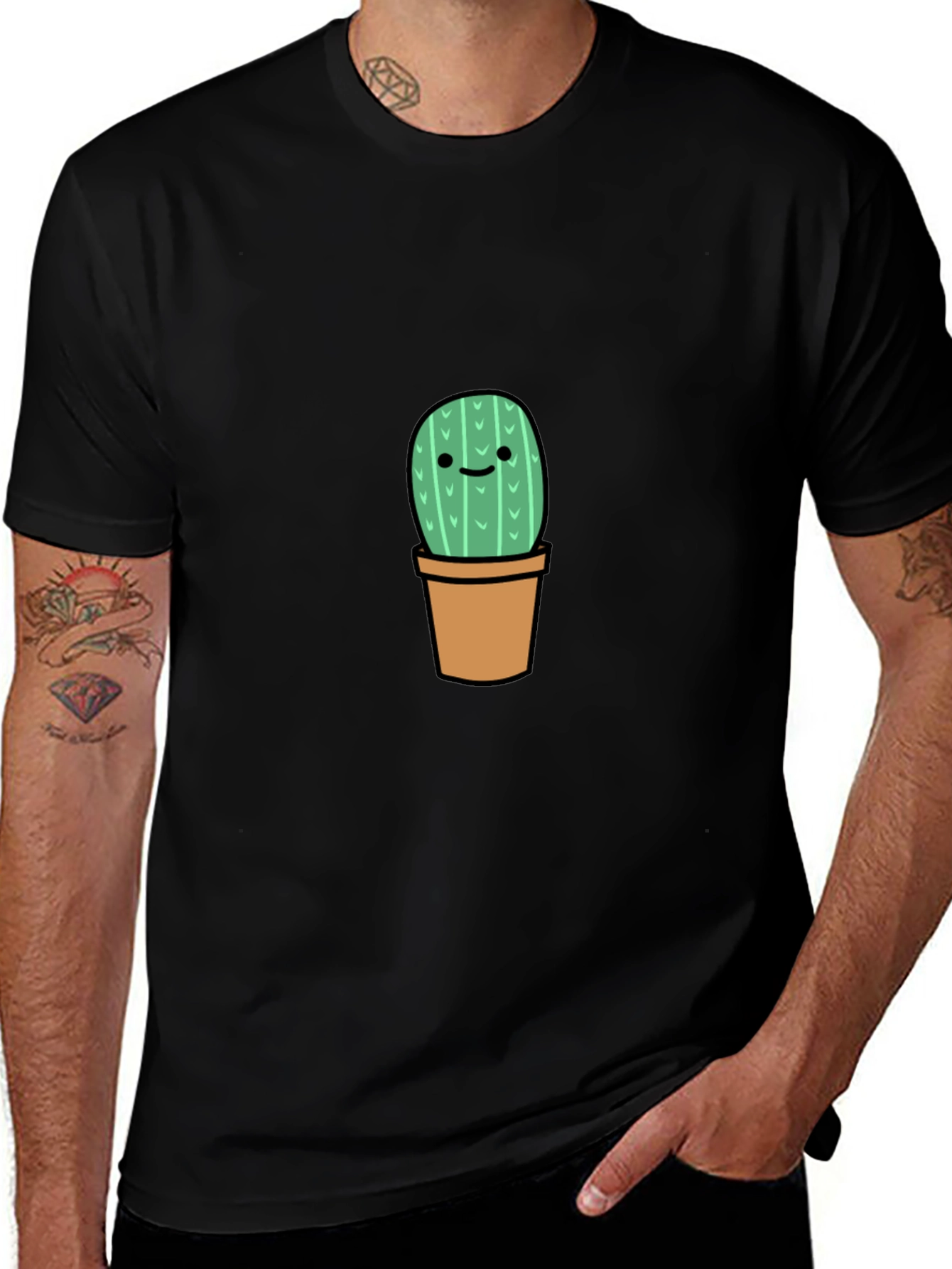 Variant 30 of Cute Cactus Graphic Tee - Black Cotton T-Shirt