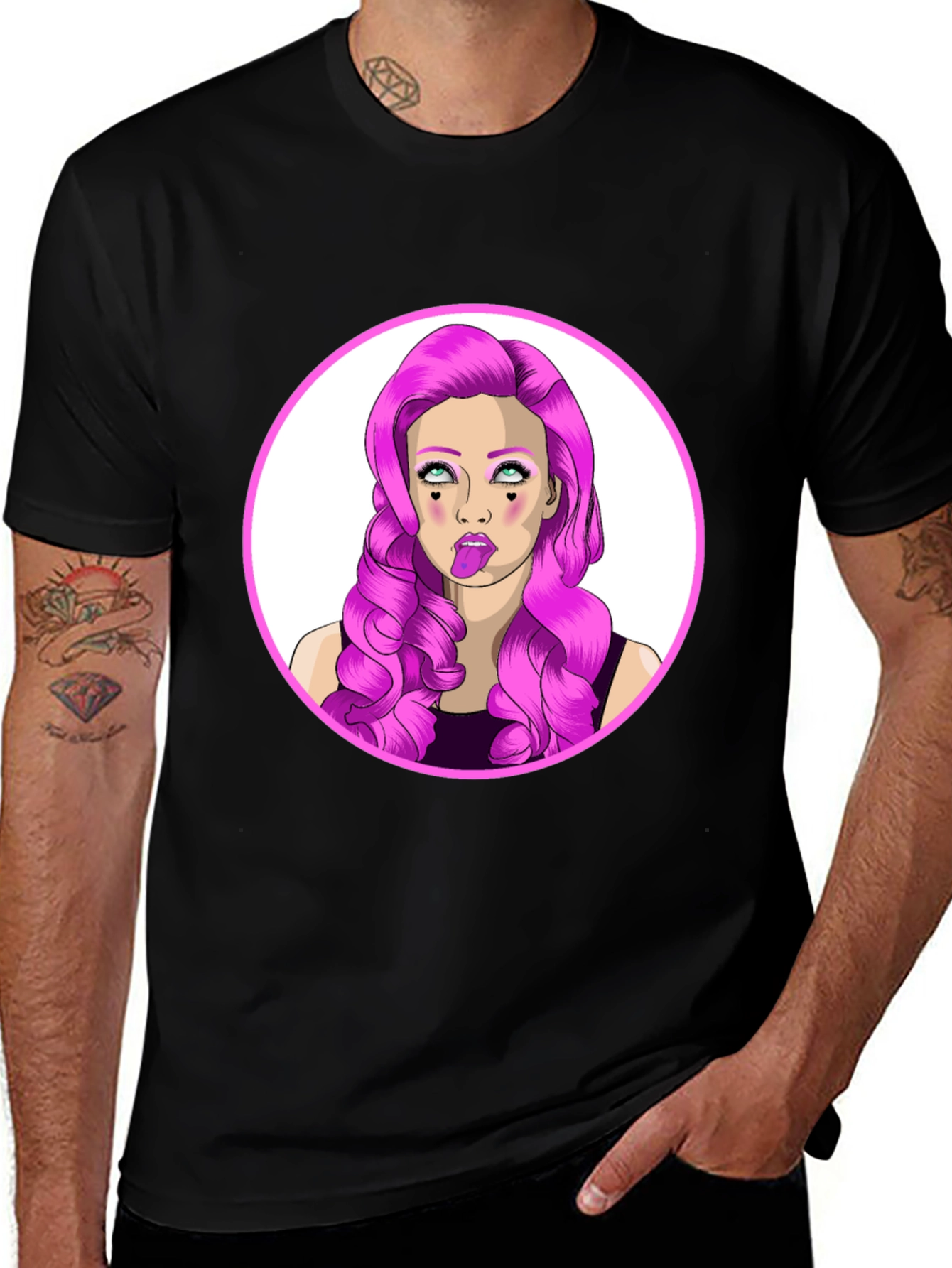 Variant 18 of Funky Cartoon Woman Graphic Black T-Shirt