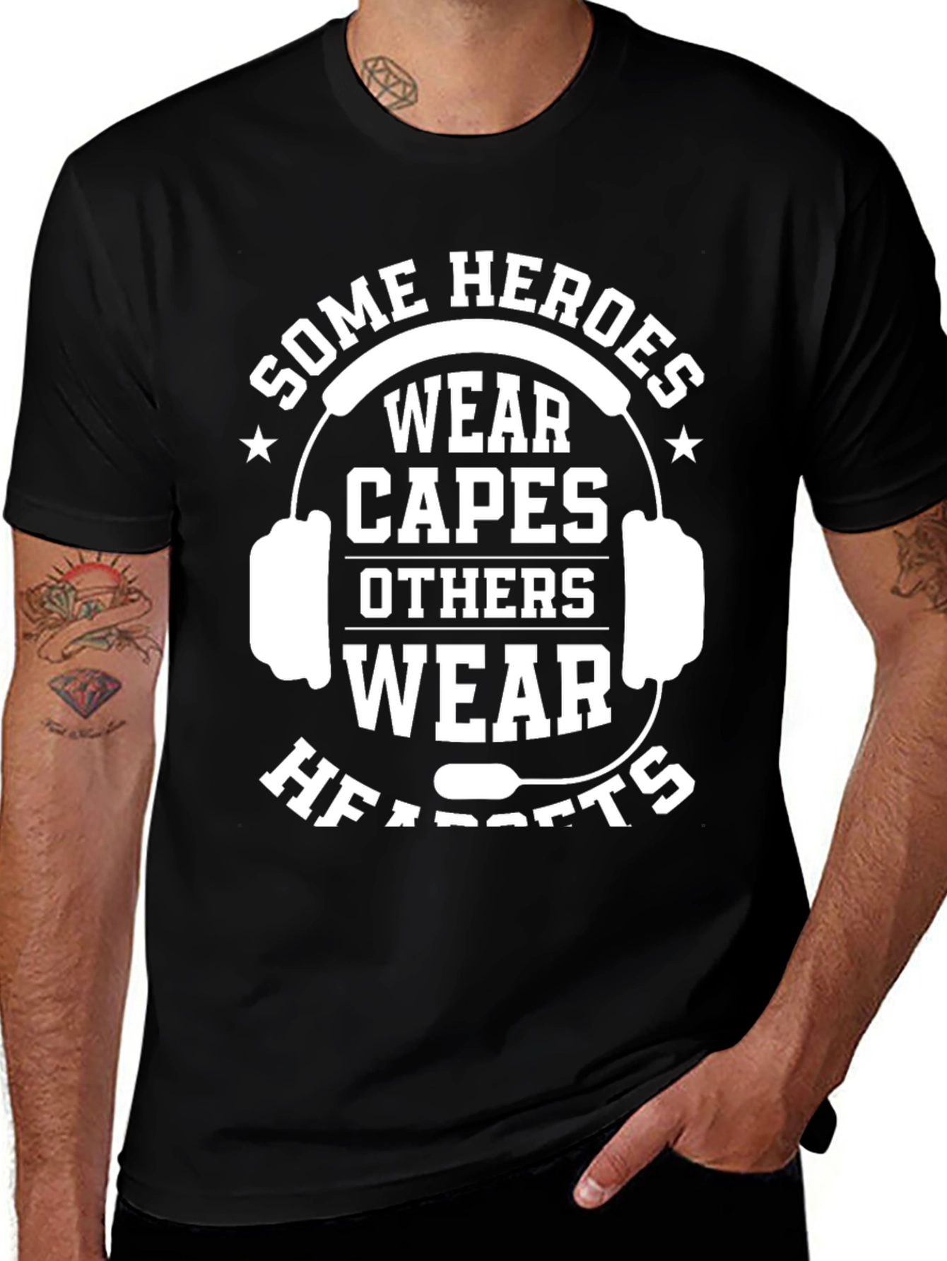 Variant 2 of Heroes Wear Headsets Graphic Tee - Black Cotton T-Shirt
