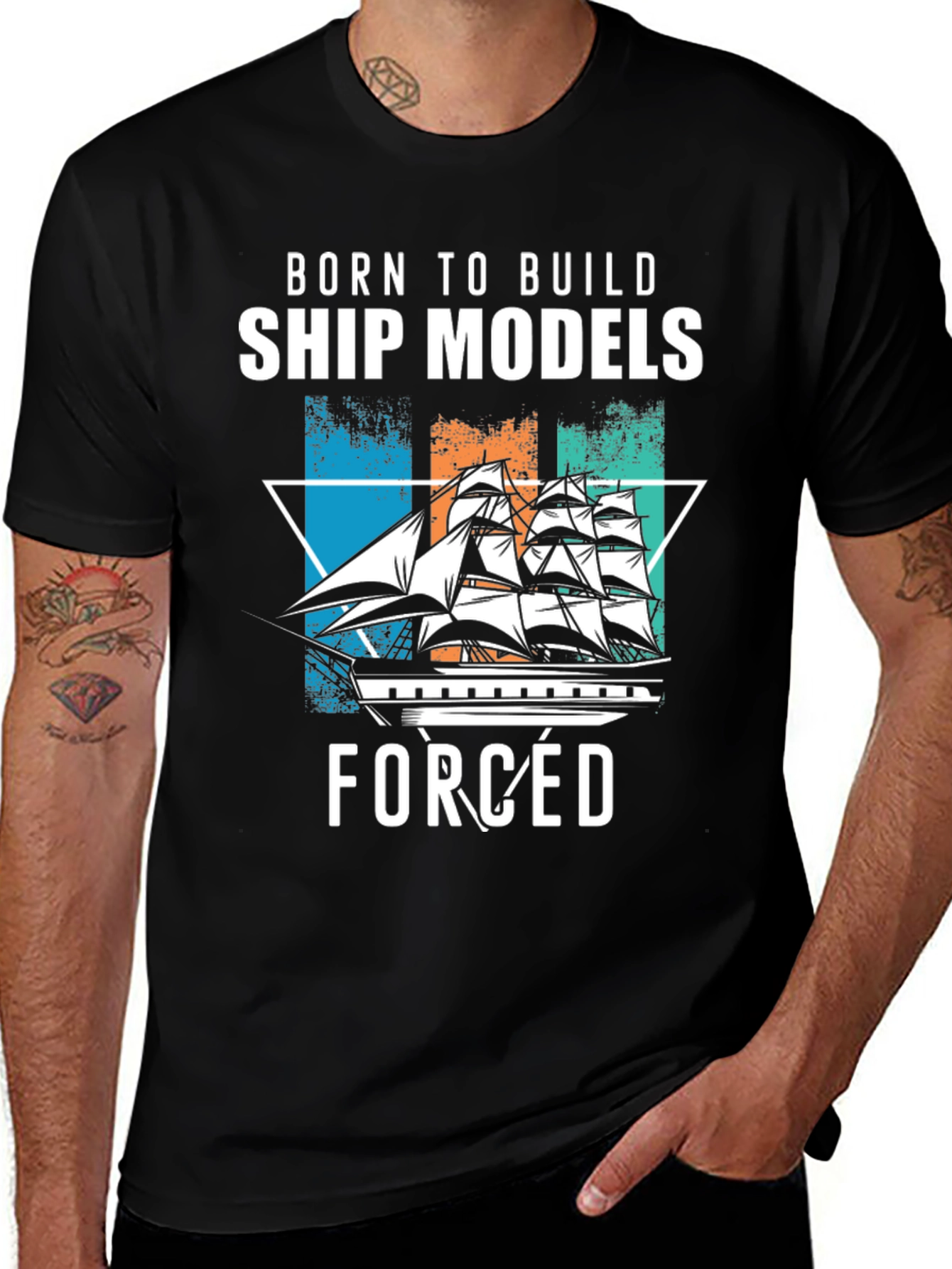 Black Born to Build Ship Models T-Shirt main image