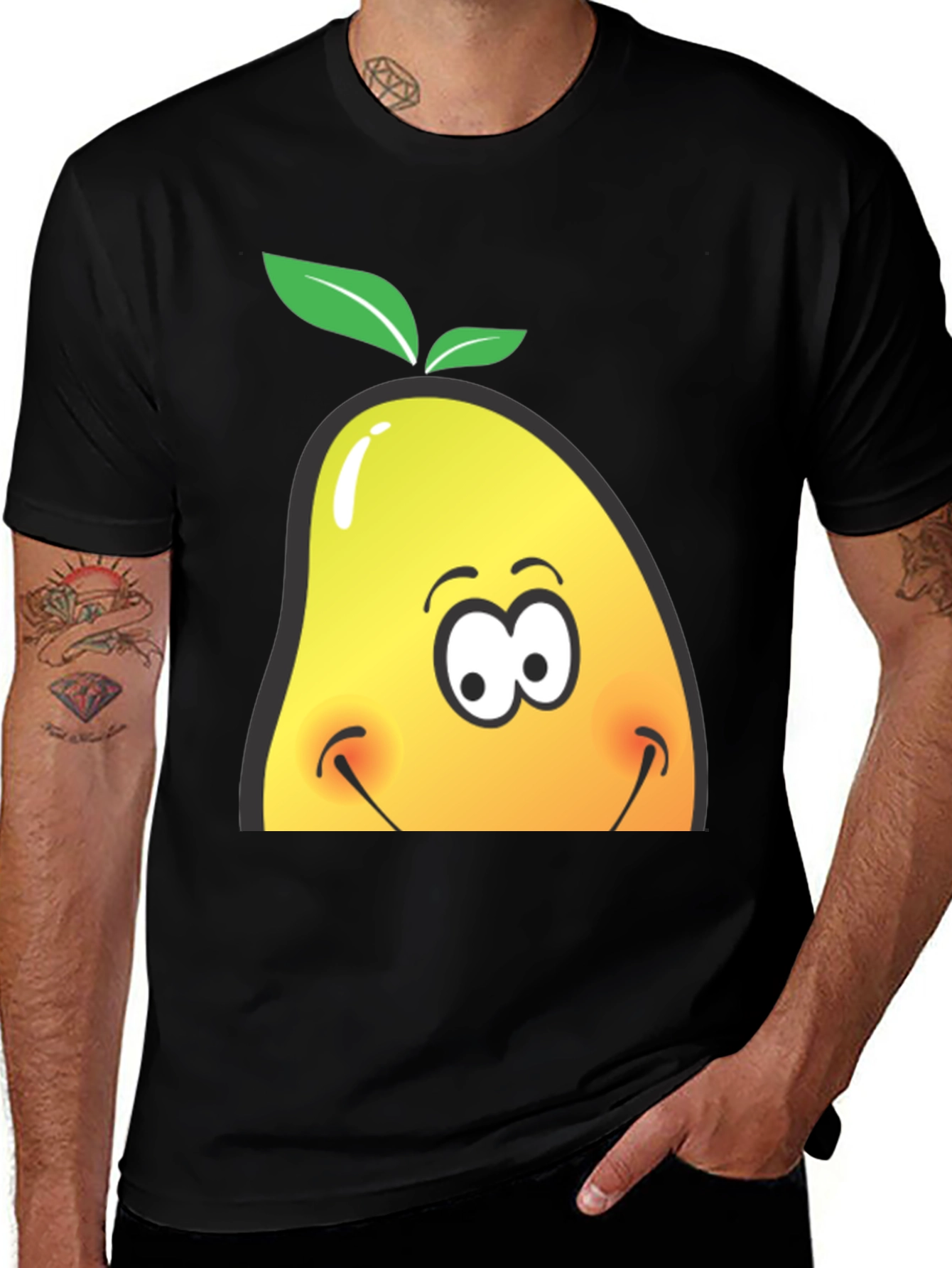 Variant 11 of Funny Mango Face Graphic Black T-Shirt