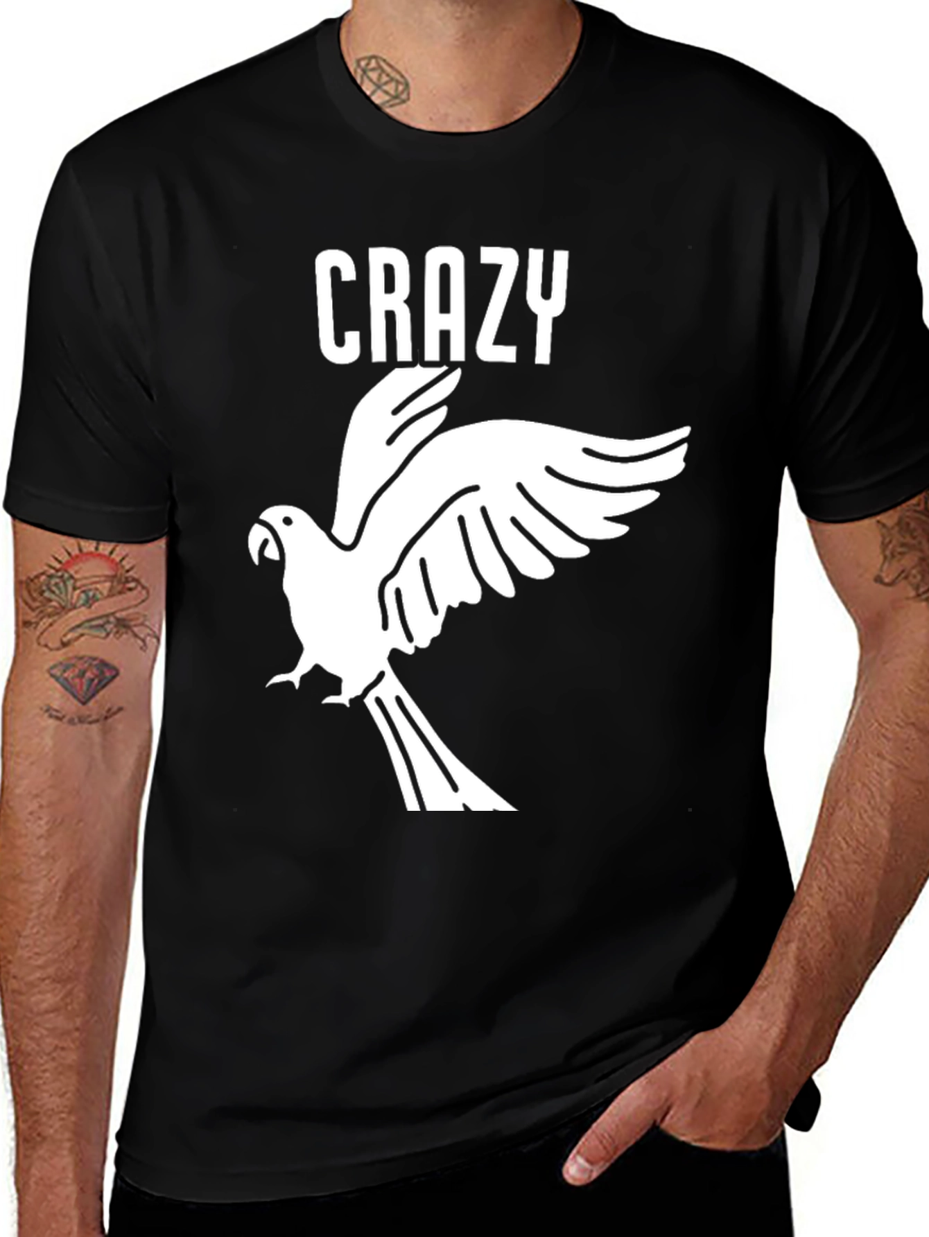 Variant 3 of Crazy Bird Graphic Tee - Black Cotton T-Shirt