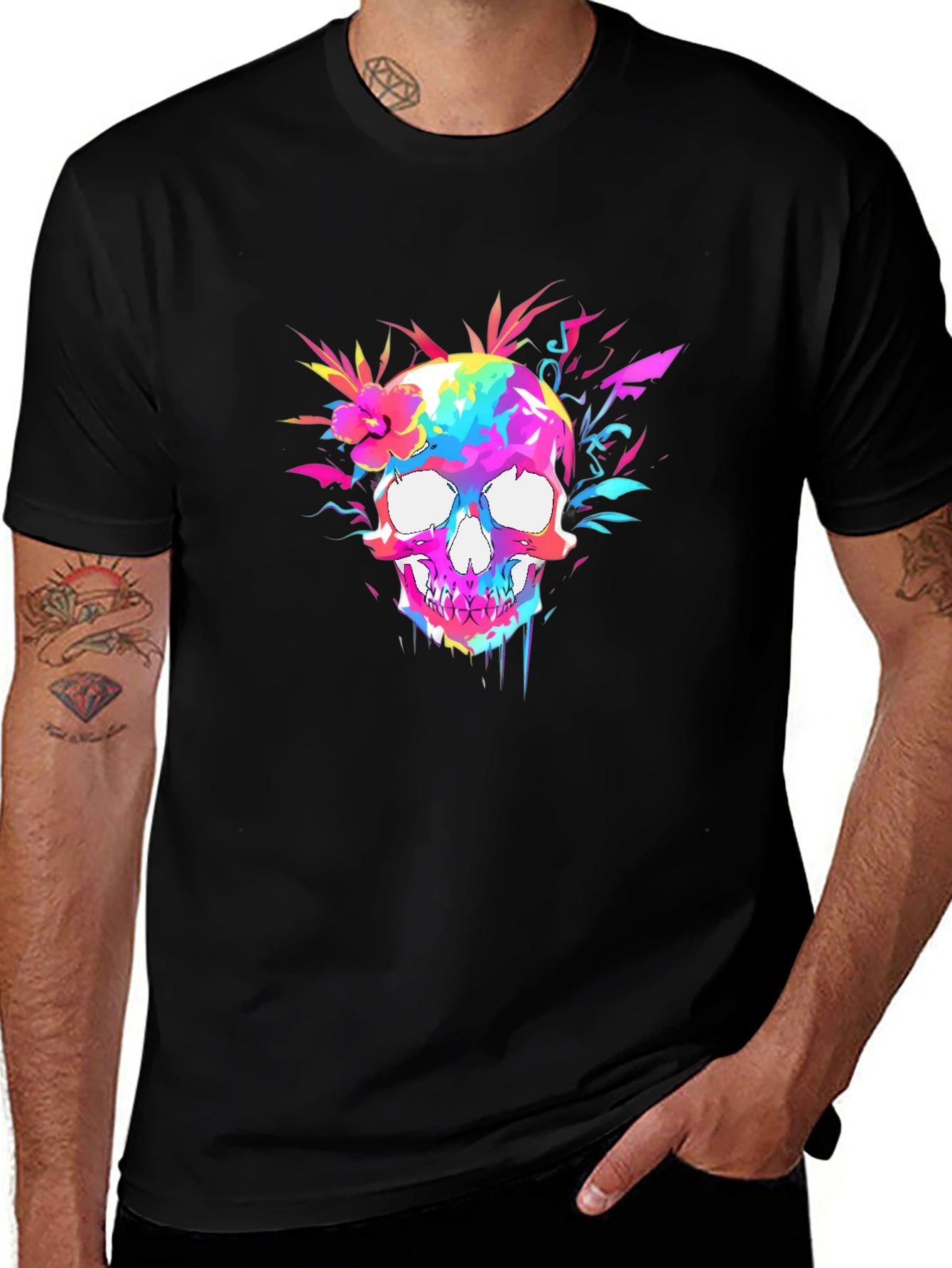 Variant 10 of Colorful Skull Graphic Tee - Vibrant & Unique