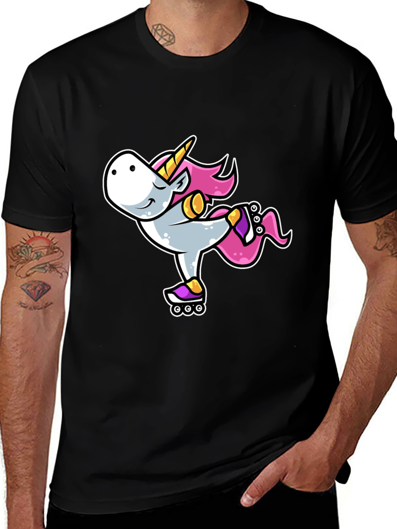 Variant 30 of Unicorn Roller Skate T-Shirt - Black Cotton Tee