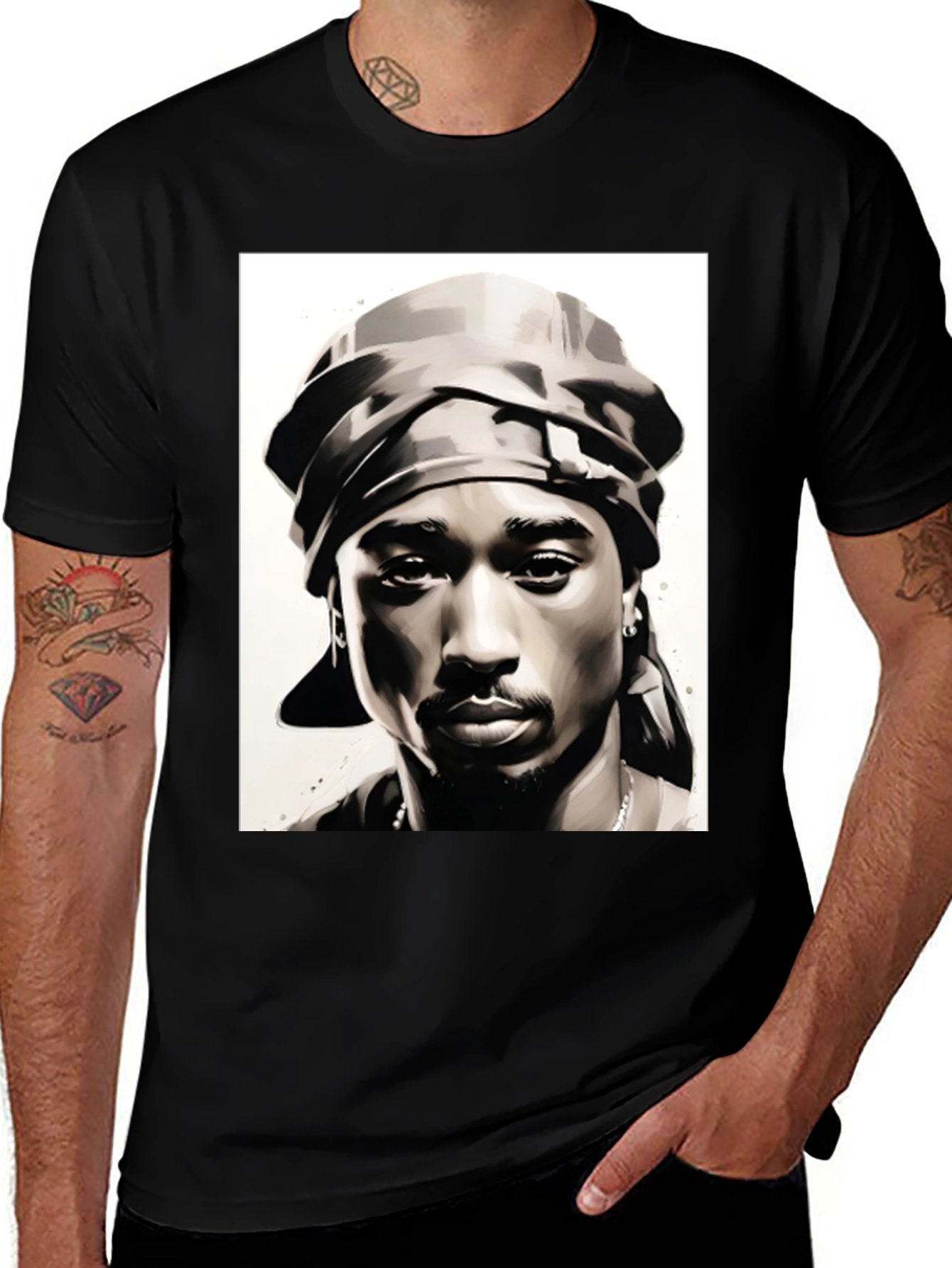 2Pac Portrait T-Shirt - Black