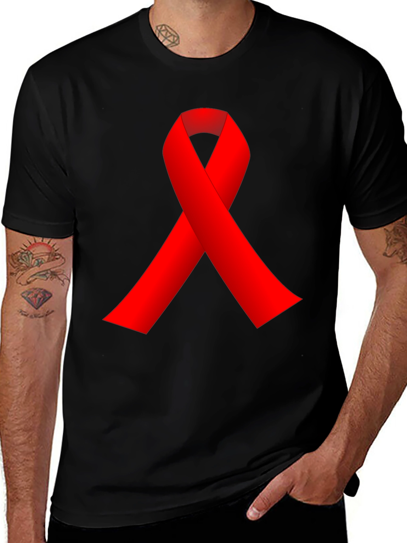 Red Ribbon Black T-Shirt - AIDS Awareness