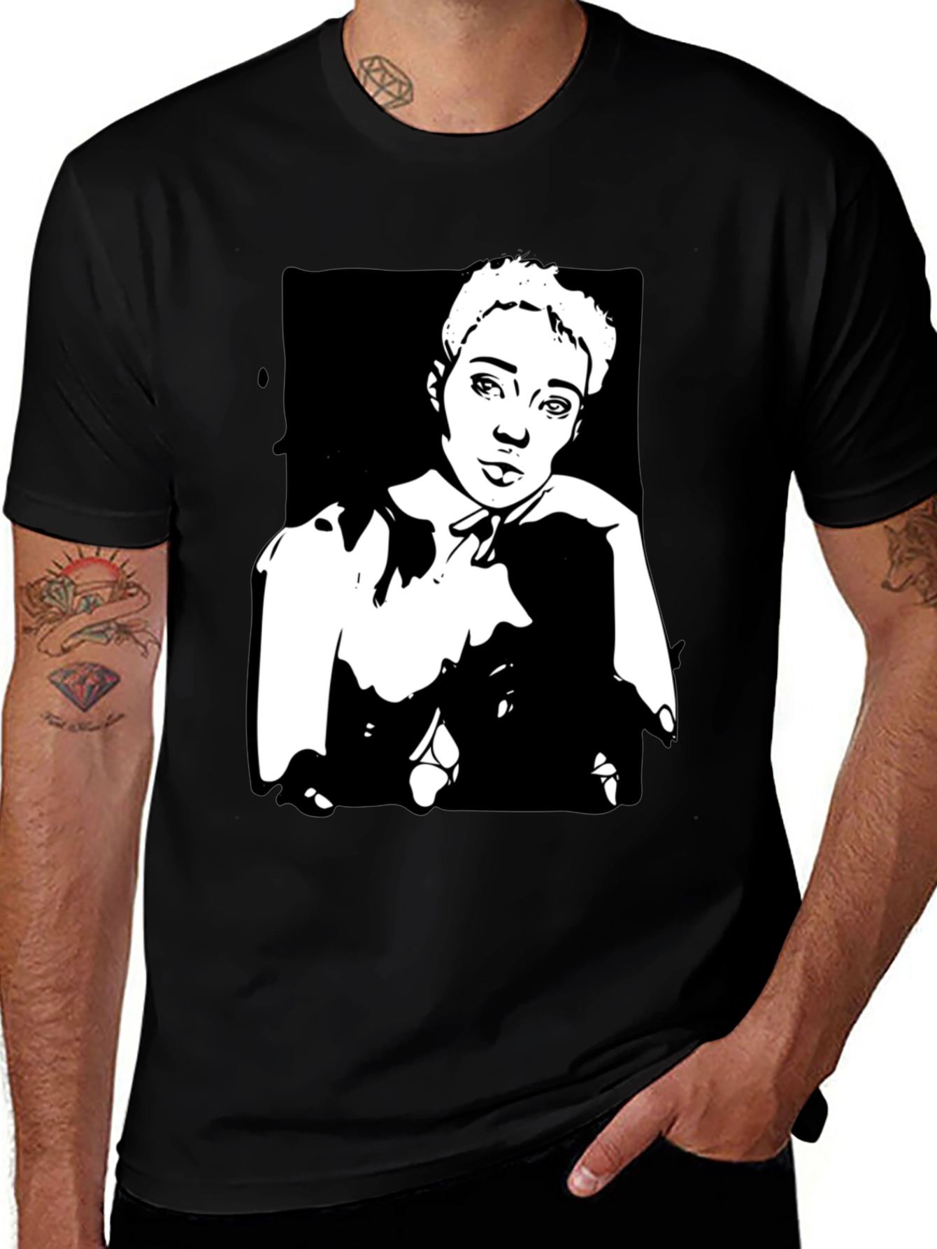 Variant 24 of Black T-Shirt with Unique Portrait Graphic