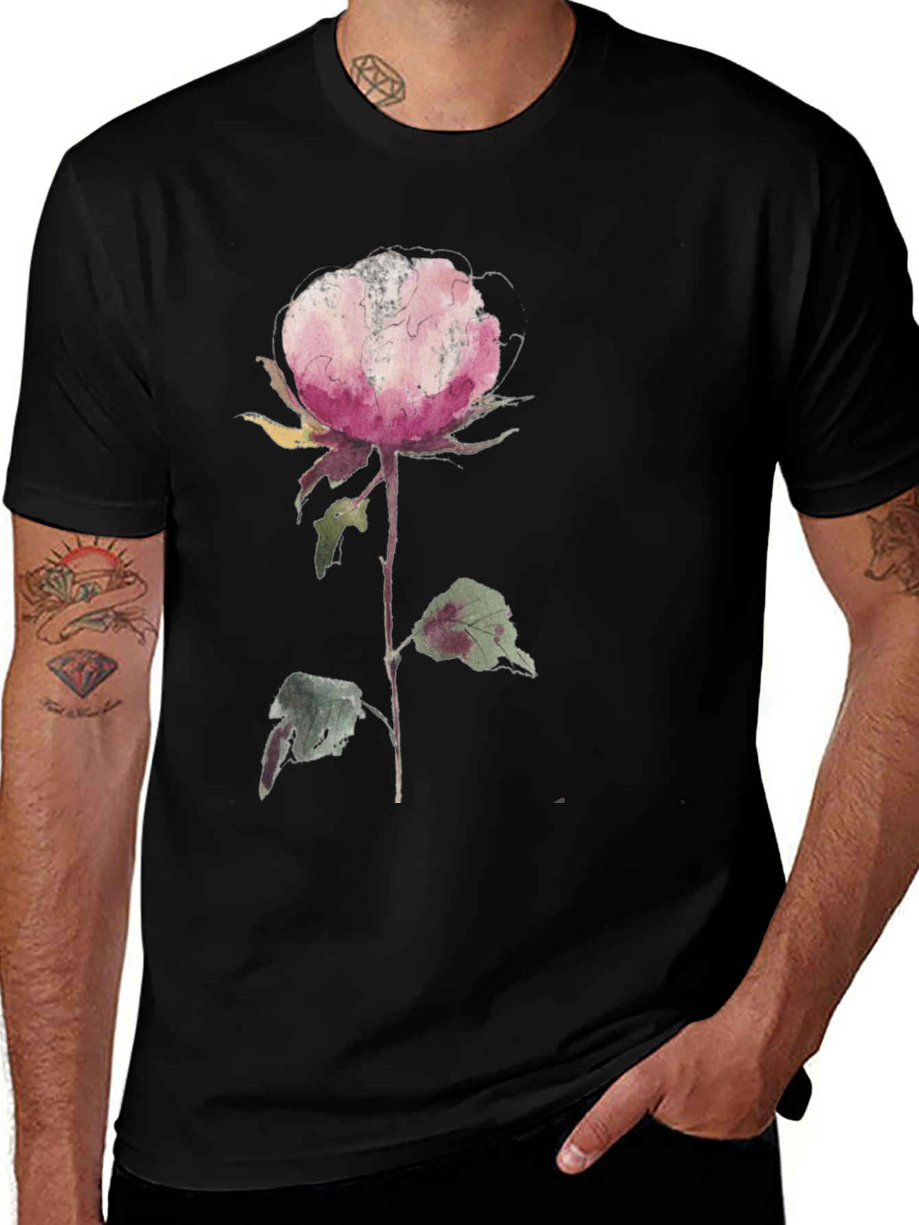 Variant 19 of Floral Print Black T-Shirt