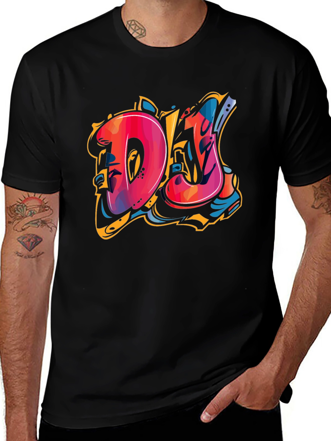 Variant 18 of DJ Graffiti Graphic Tee - Black Cotton Blend