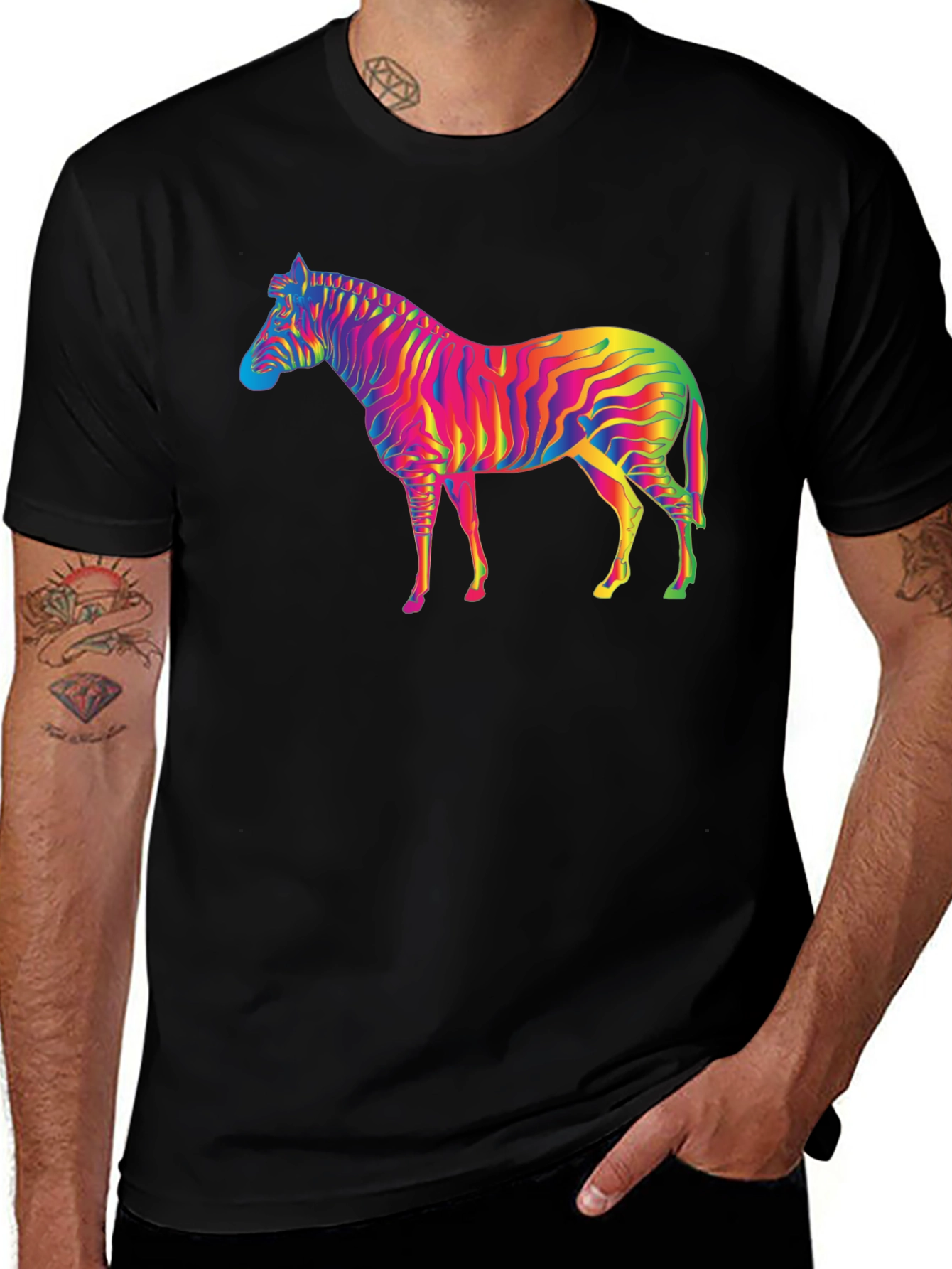 Variant 7 of Rainbow Zebra Graphic Tee - Stylish Cotton Blend