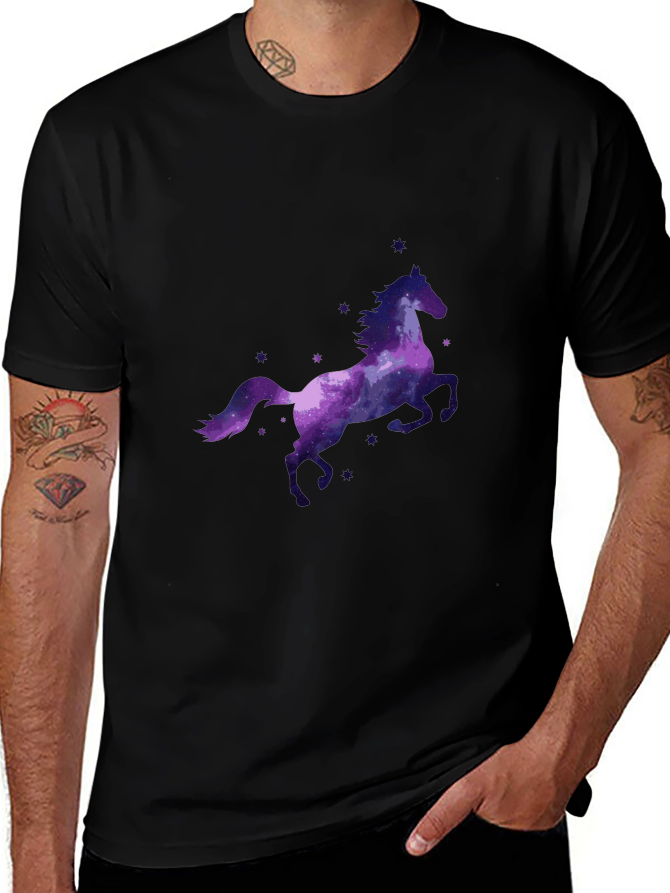 Variant 5 of Galaxy Horse Graphic Tee - Stylish Black T-Shirt
