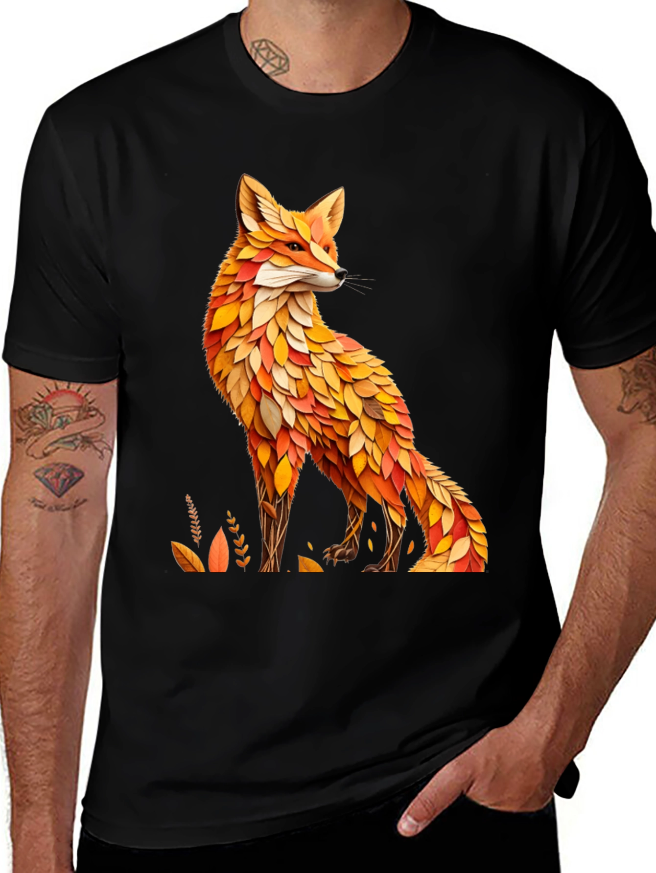 Black Fox Leaf Design T-Shirt - Stylish Animal Tee main image