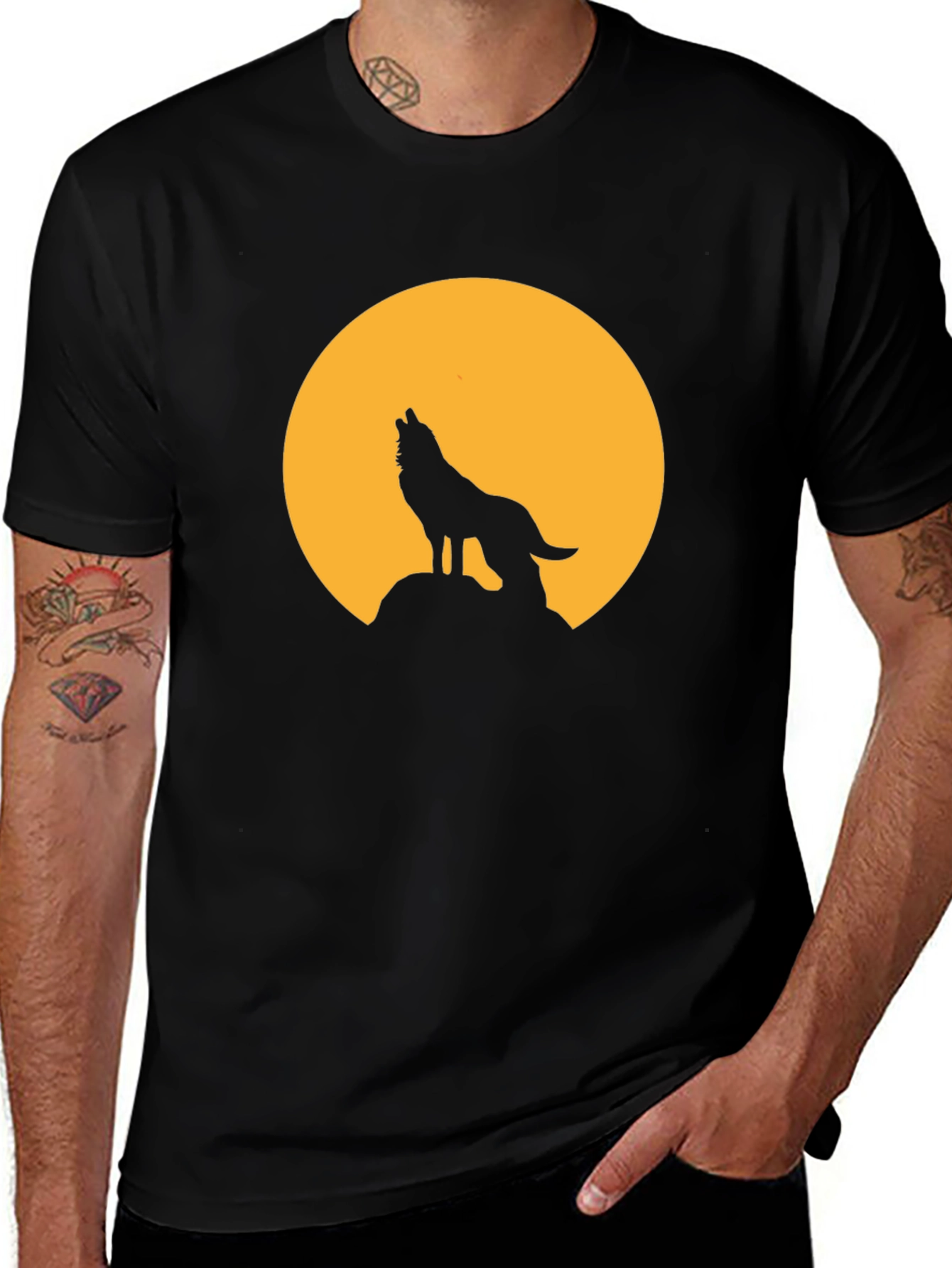 Variant 14 of Wolf Howling at Moon Graphic Black T-Shirt