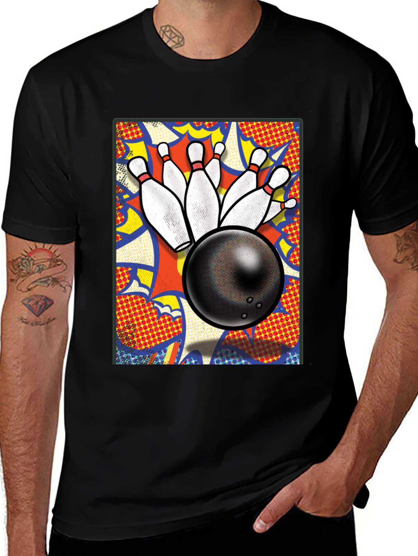 Variant 15 of Strike Bowling T-Shirt: Fun Bowling Ball & Pins Design