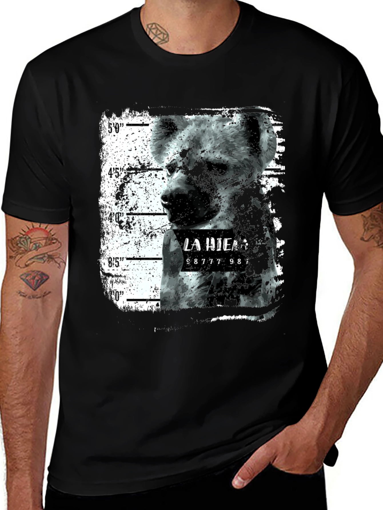 Variant 29 of Hyena Mugshot Graphic Tee - Black Unisex T-Shirt