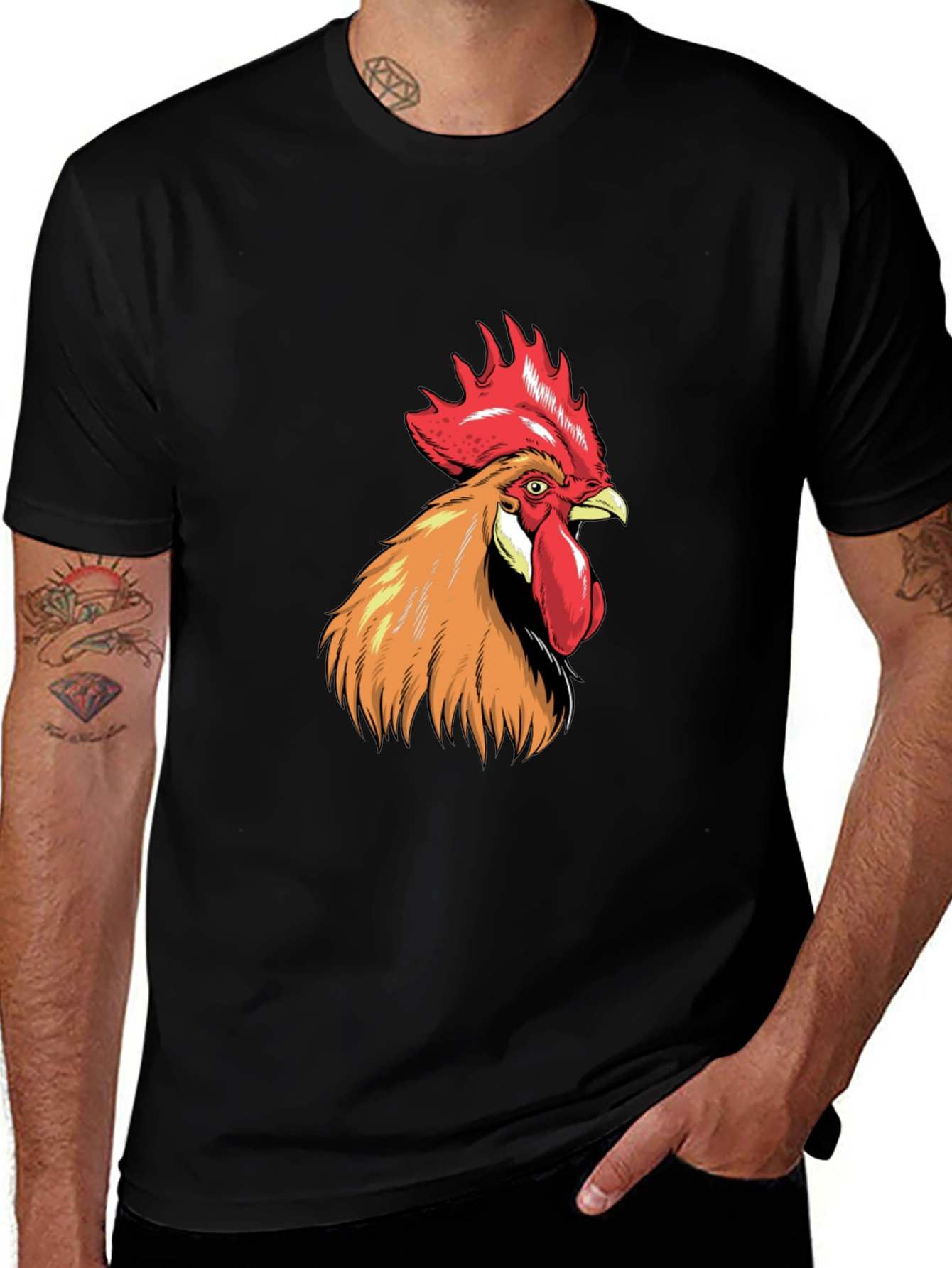 Variant 10 of Rooster Graphic Tee - Bold Black Cotton T-Shirt