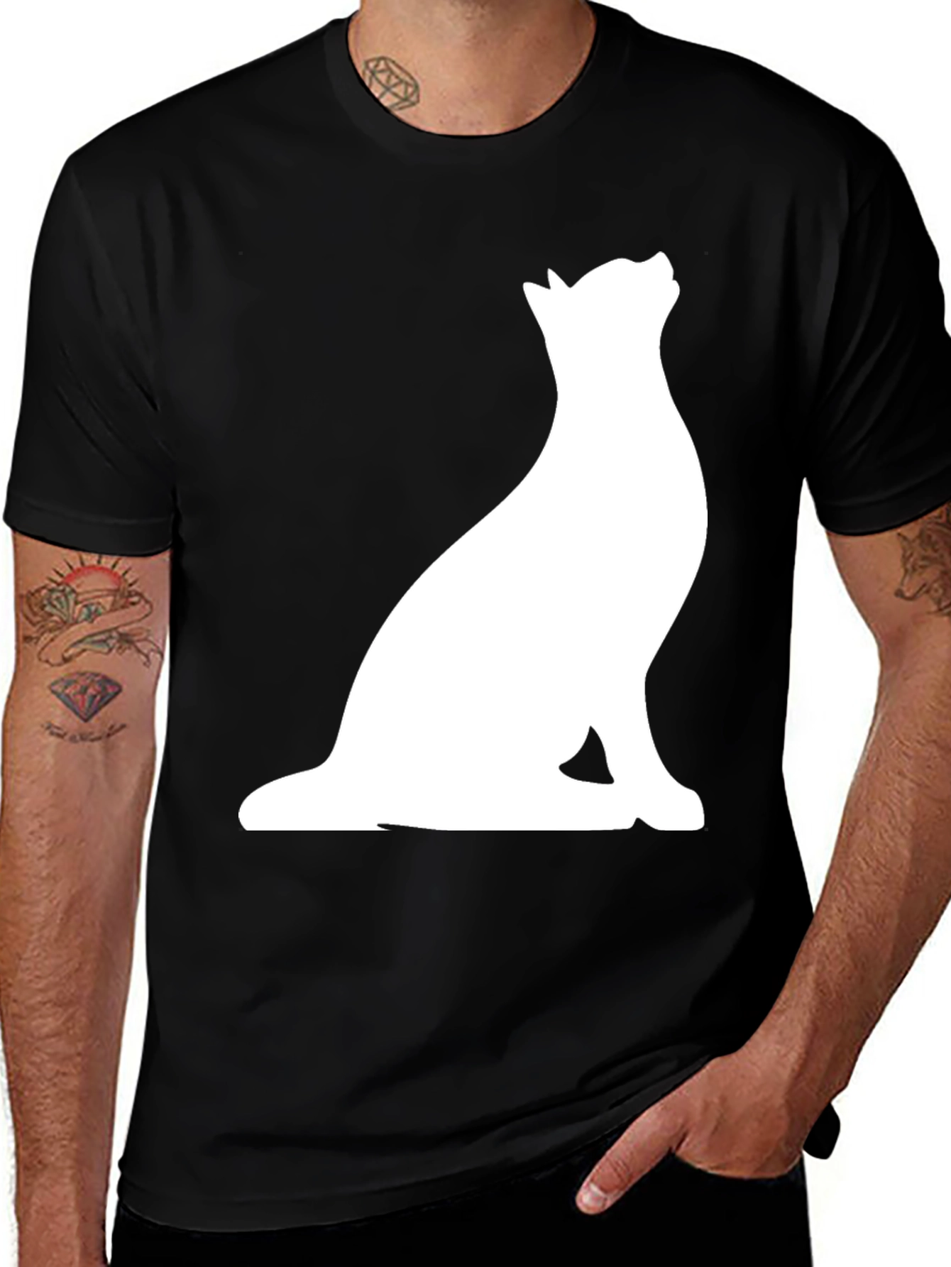 Variant 30 of Cool Cat Silhouette Graphic Tee - Black