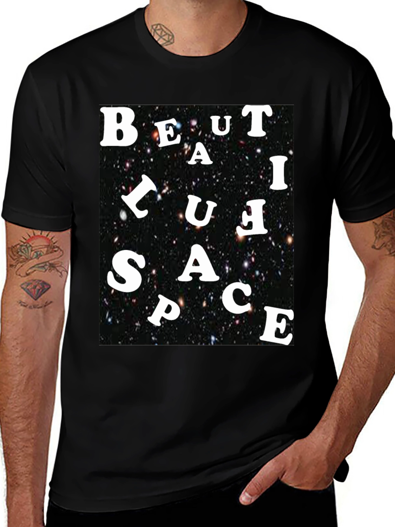 Variant 2 of Beautiful Space Graphic Tee - Black Cotton Blend
