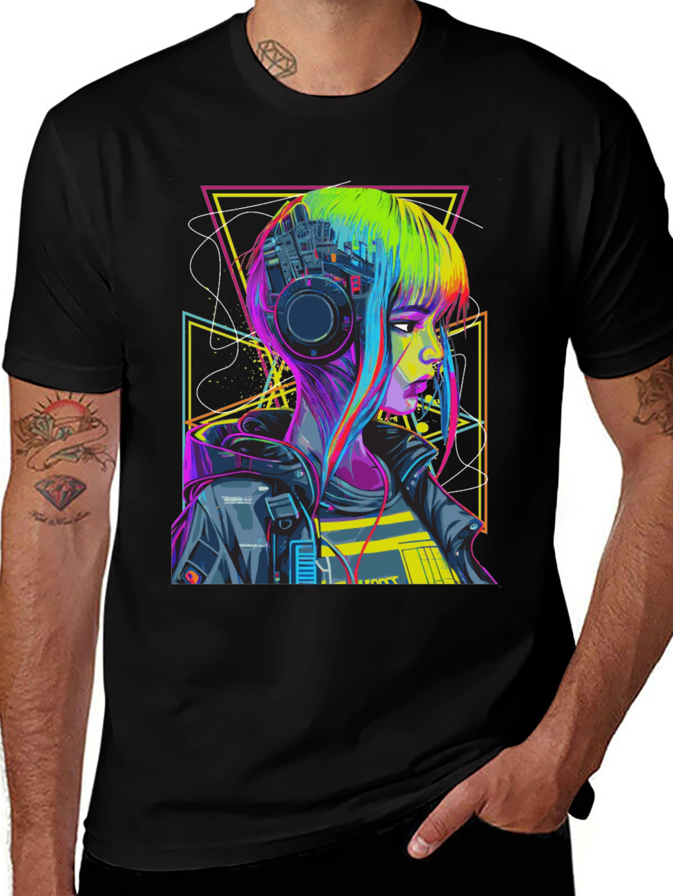 Cyberpunk Girl T-Shirt, Geometric Design