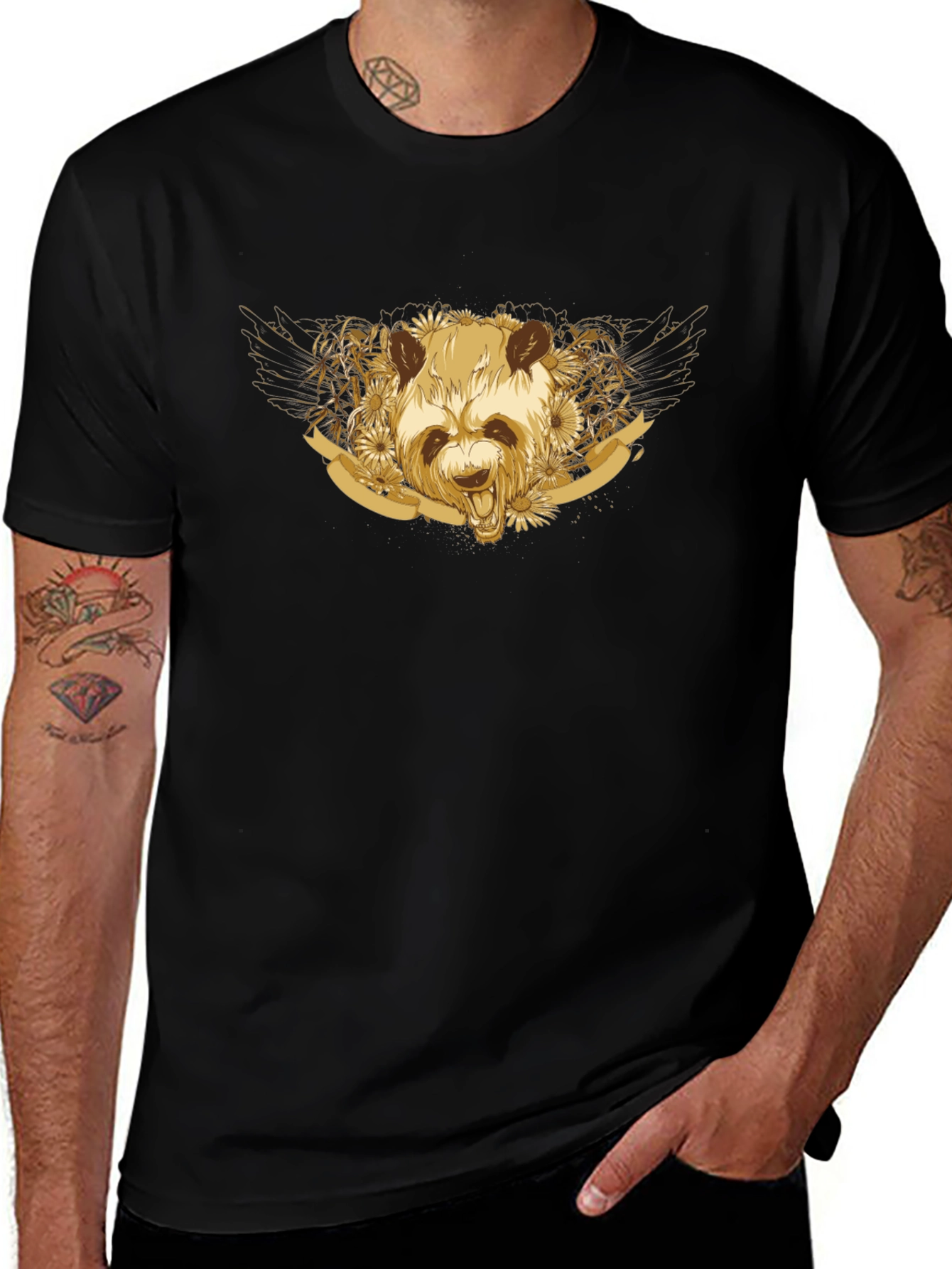 Variant 27 of Golden Panda Graphic Tee - Unisex Black T-Shirt