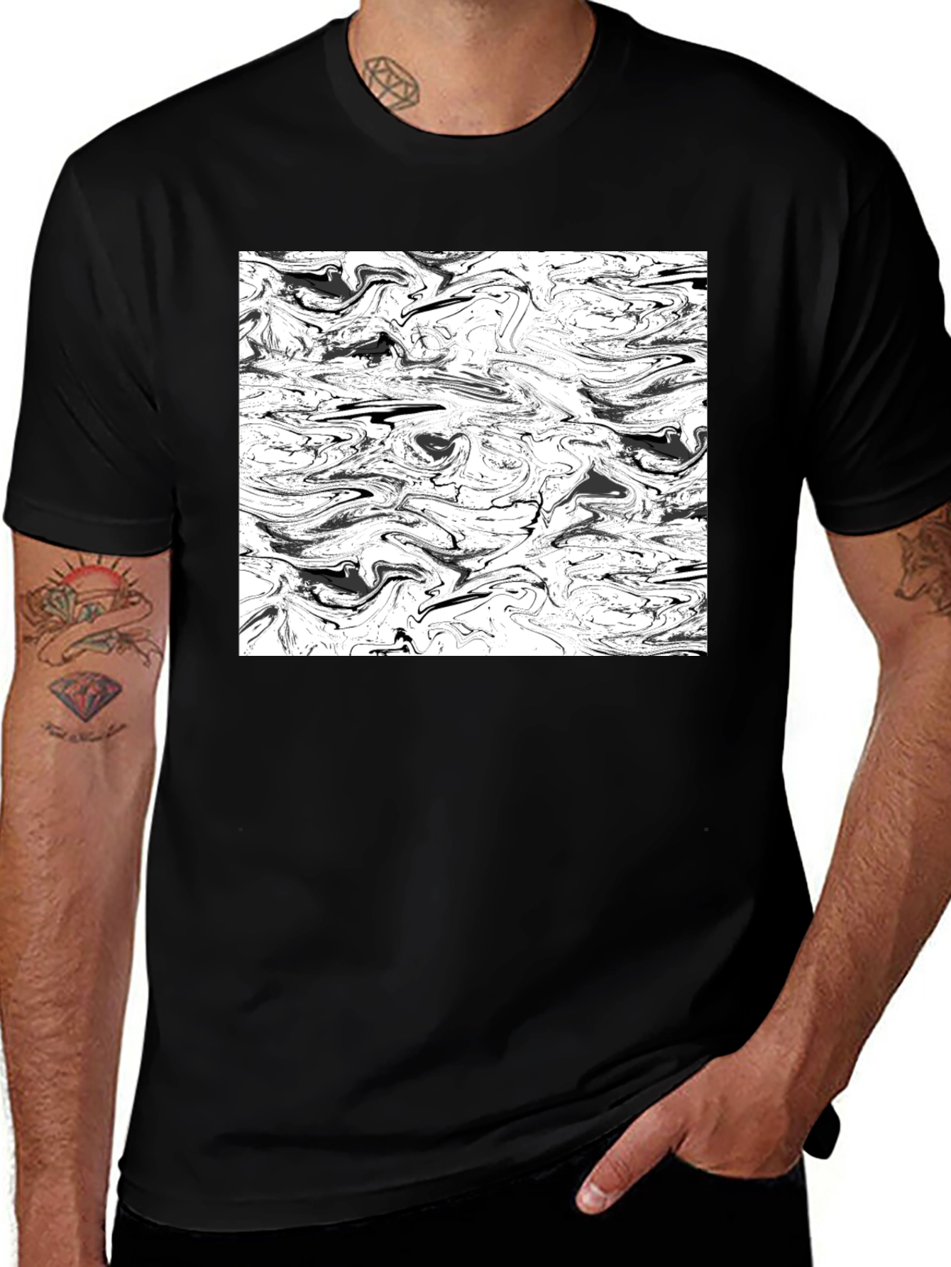 Variant 19 of Abstract Black & White Swirl Graphic Tee