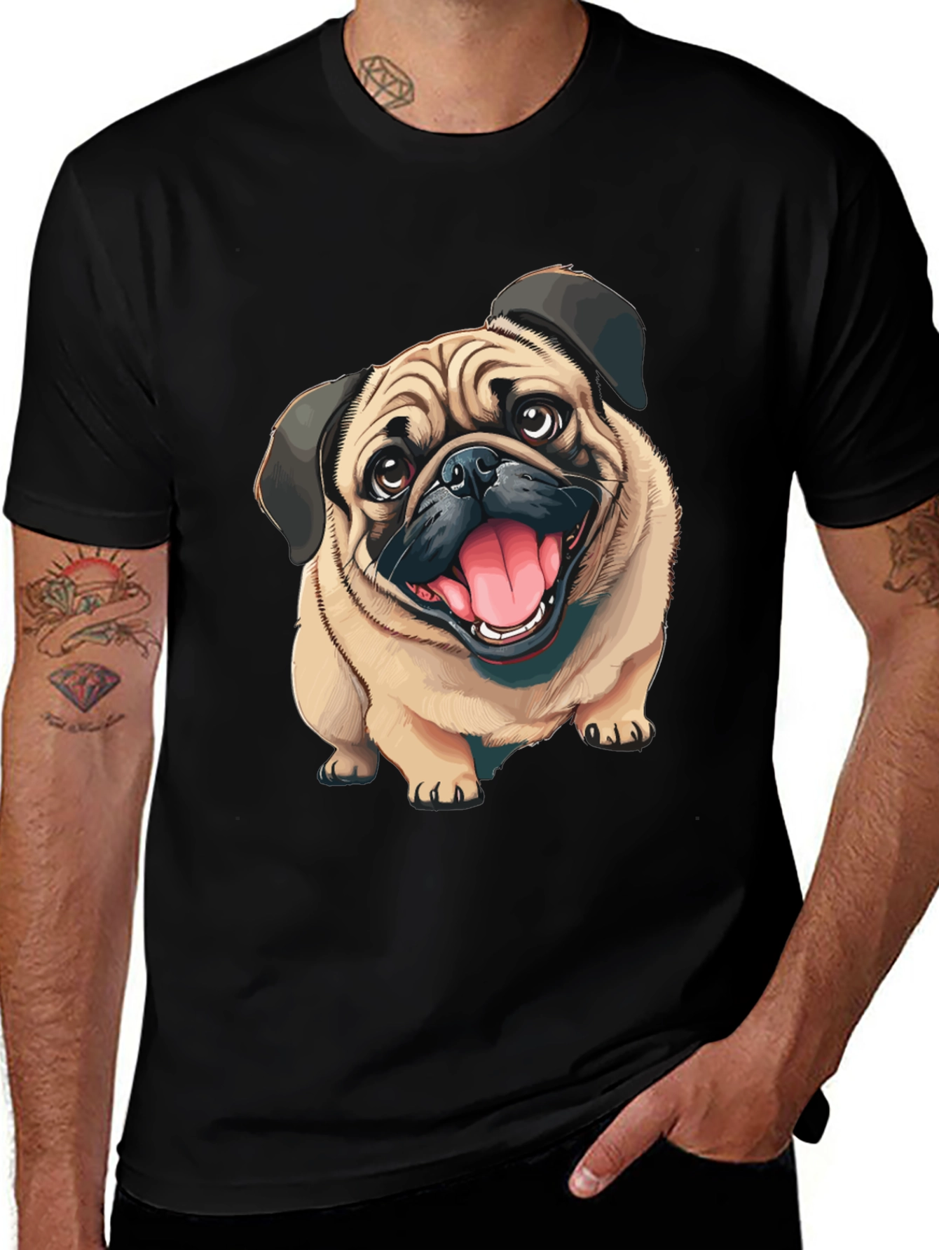 Variant 6 of Pug Dog Graphic Tee - Men's Black Cotton T-Shirt