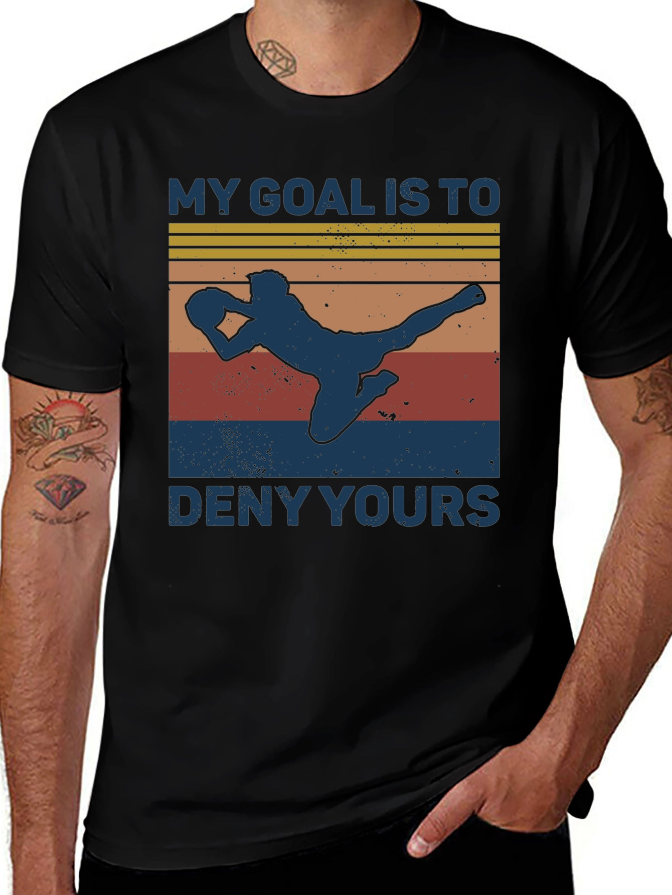 Variant 29 of Goalie T-Shirt - My Goal is to Deny Yours - Retro Style