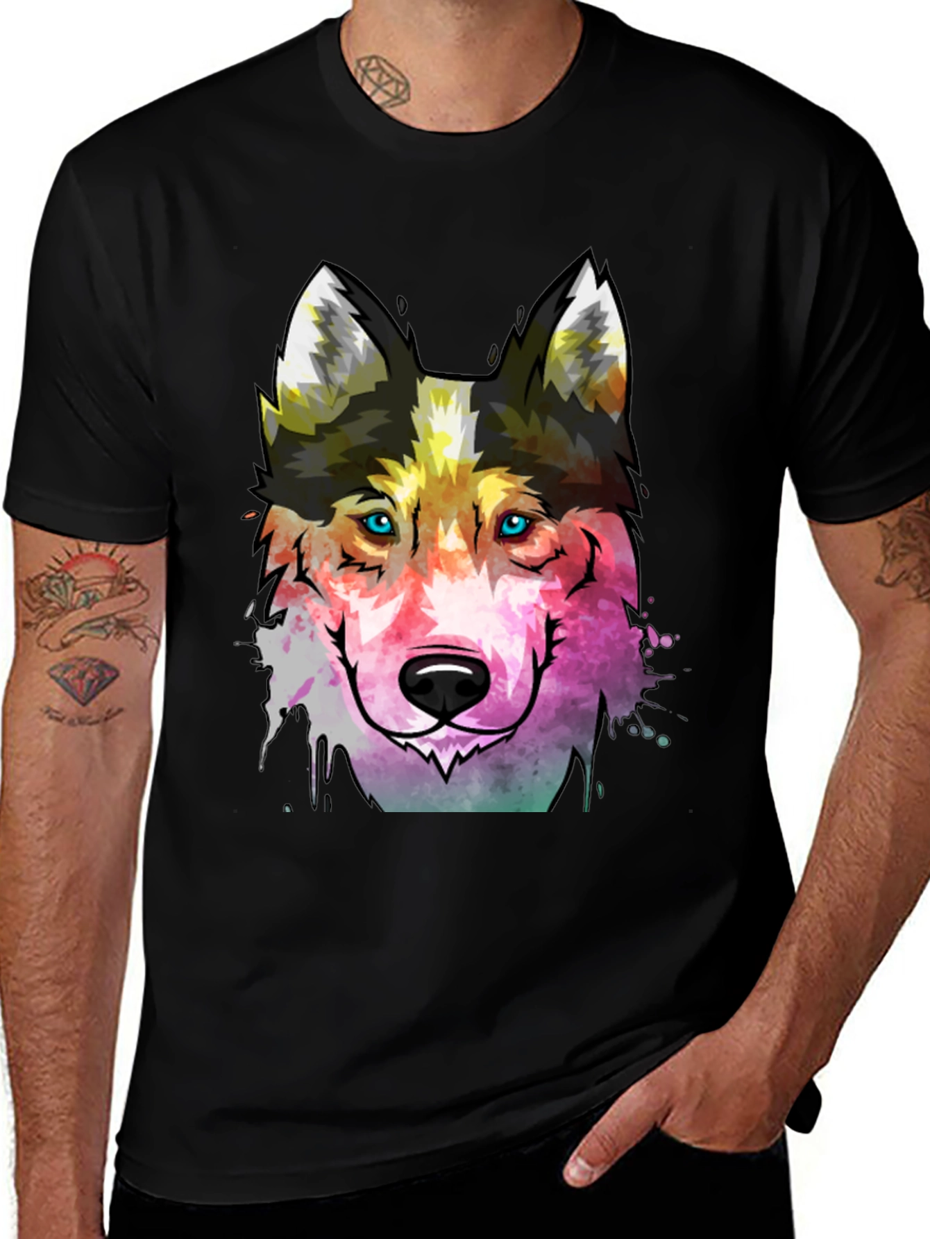 Variant 16 of Abstract Wolf Graphic Tee - Men's Black T-Shirt