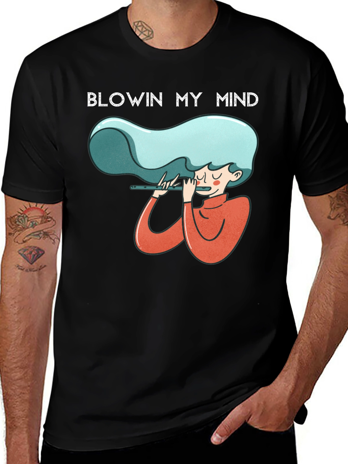 Variant 6 of Blowin My Mind Flute Player Graphic Tee - Unisex