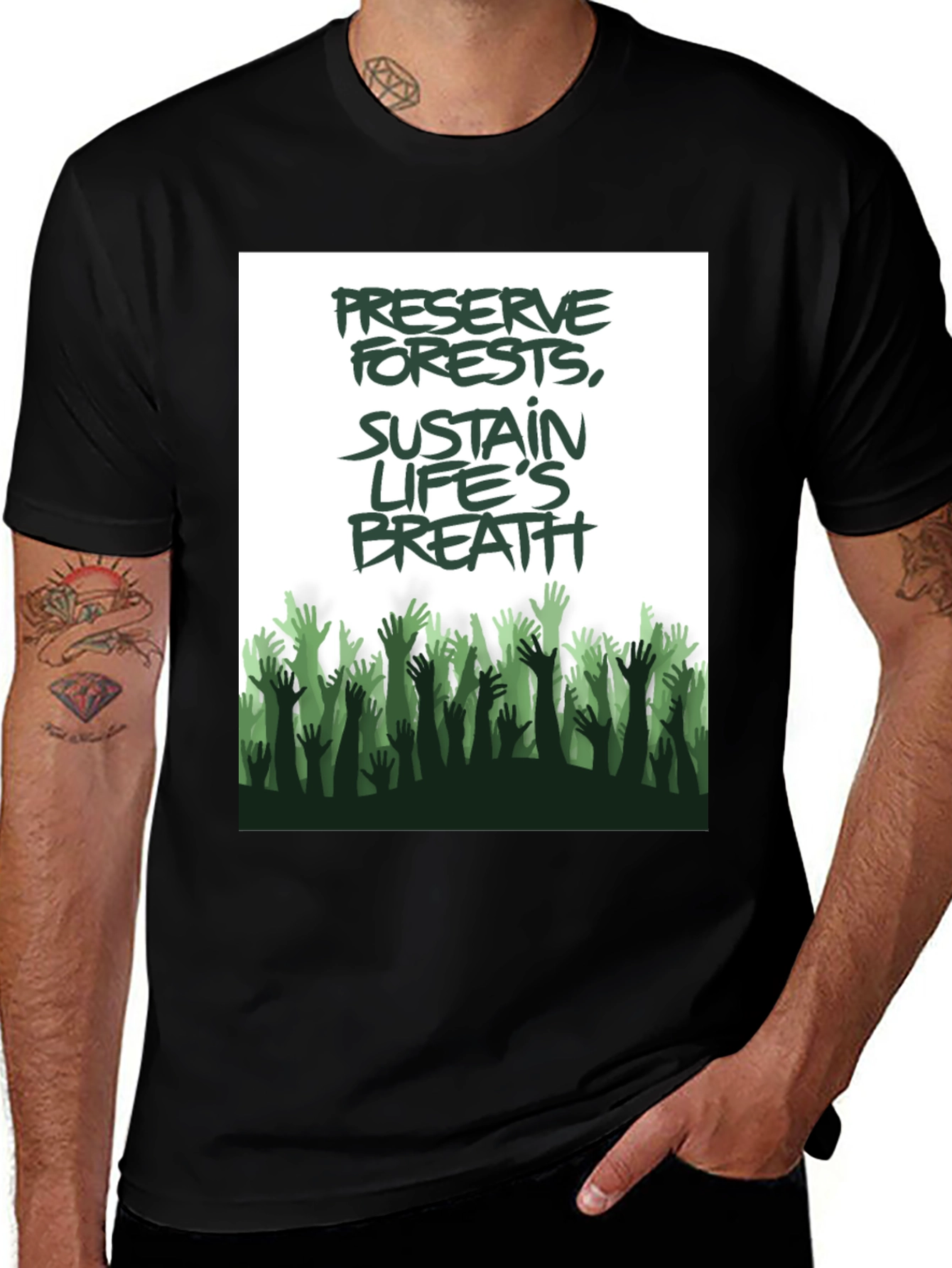 Variant 2 of Eco-Friendly 'Preserve Forests' Graphic Tee - Black