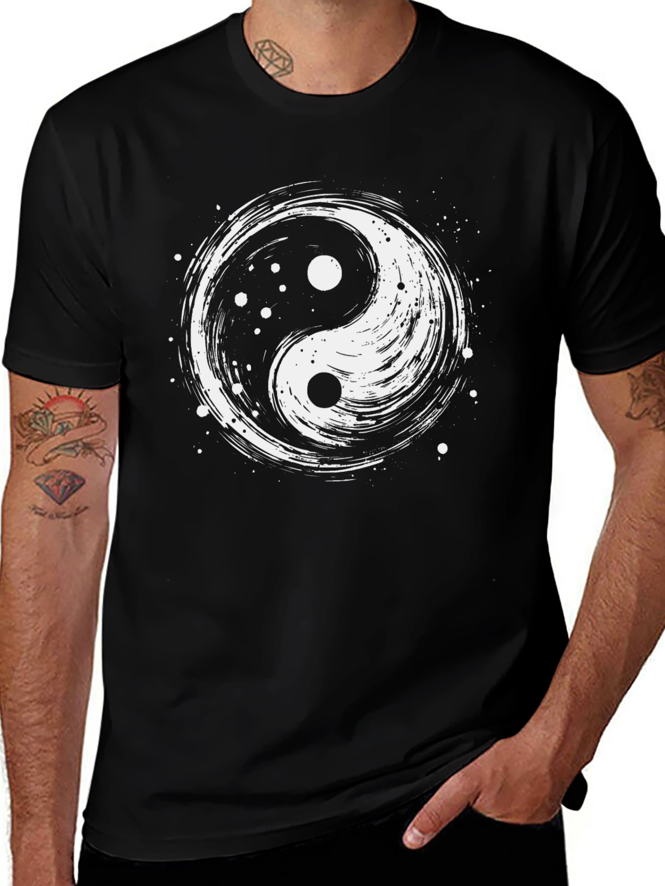 Black Yin Yang Graphic T-Shirt - Black Cotton Tee main image
