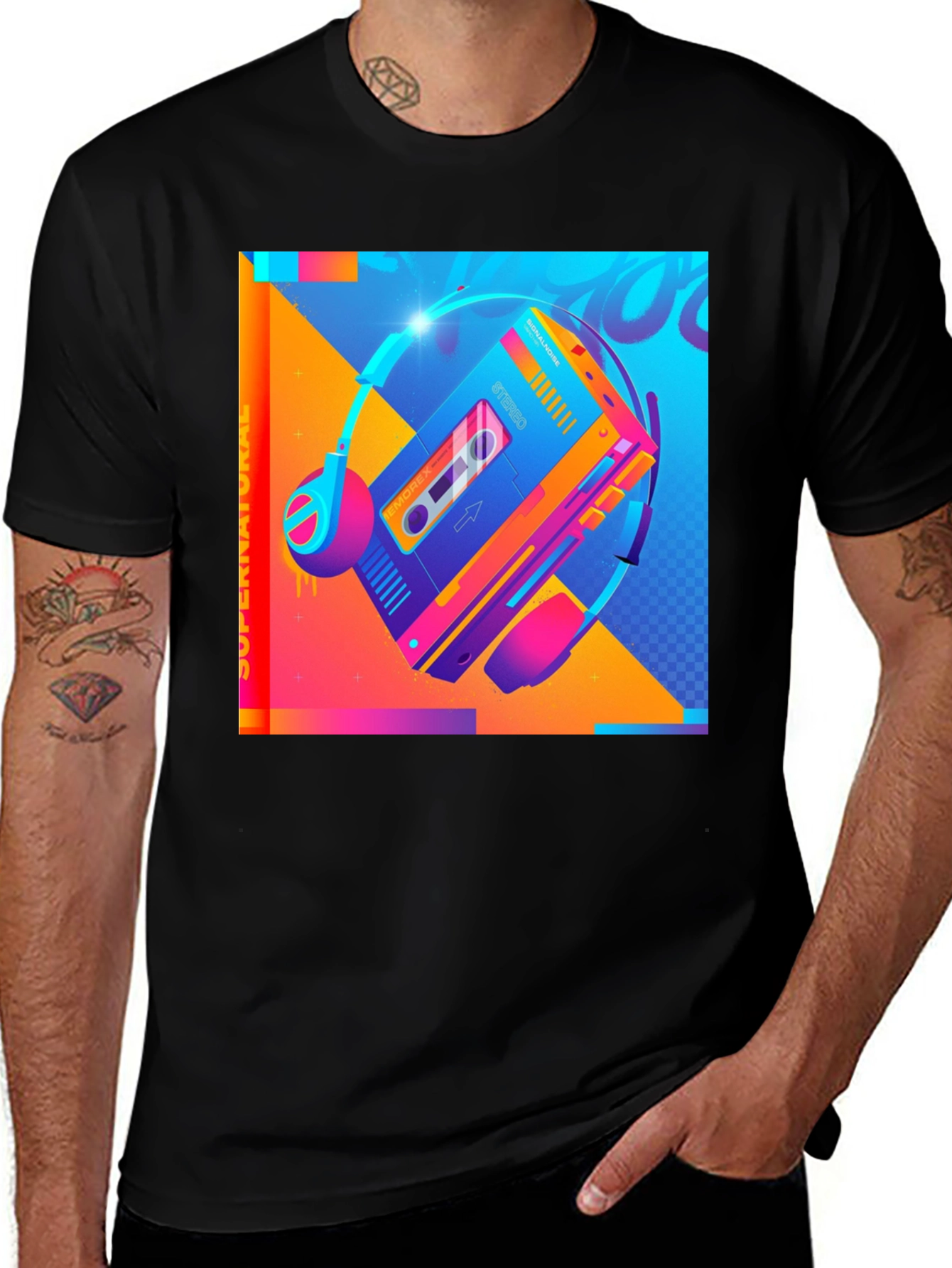 Variant 8 of Retro Cassette Tape & Headphones Graphic T-Shirt