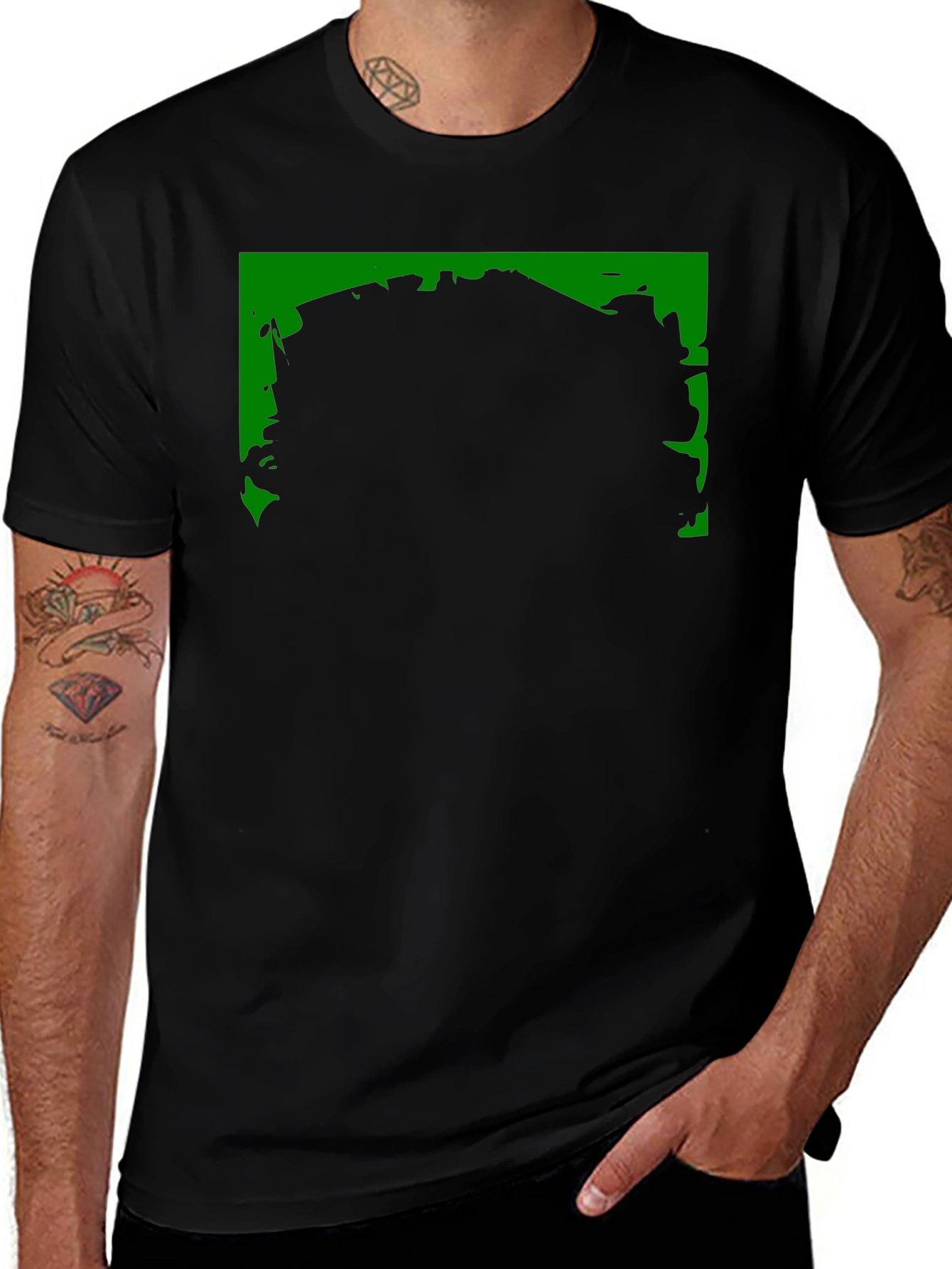 Variant 23 of Modern Graphic Tee - Black with Green Abstract Design