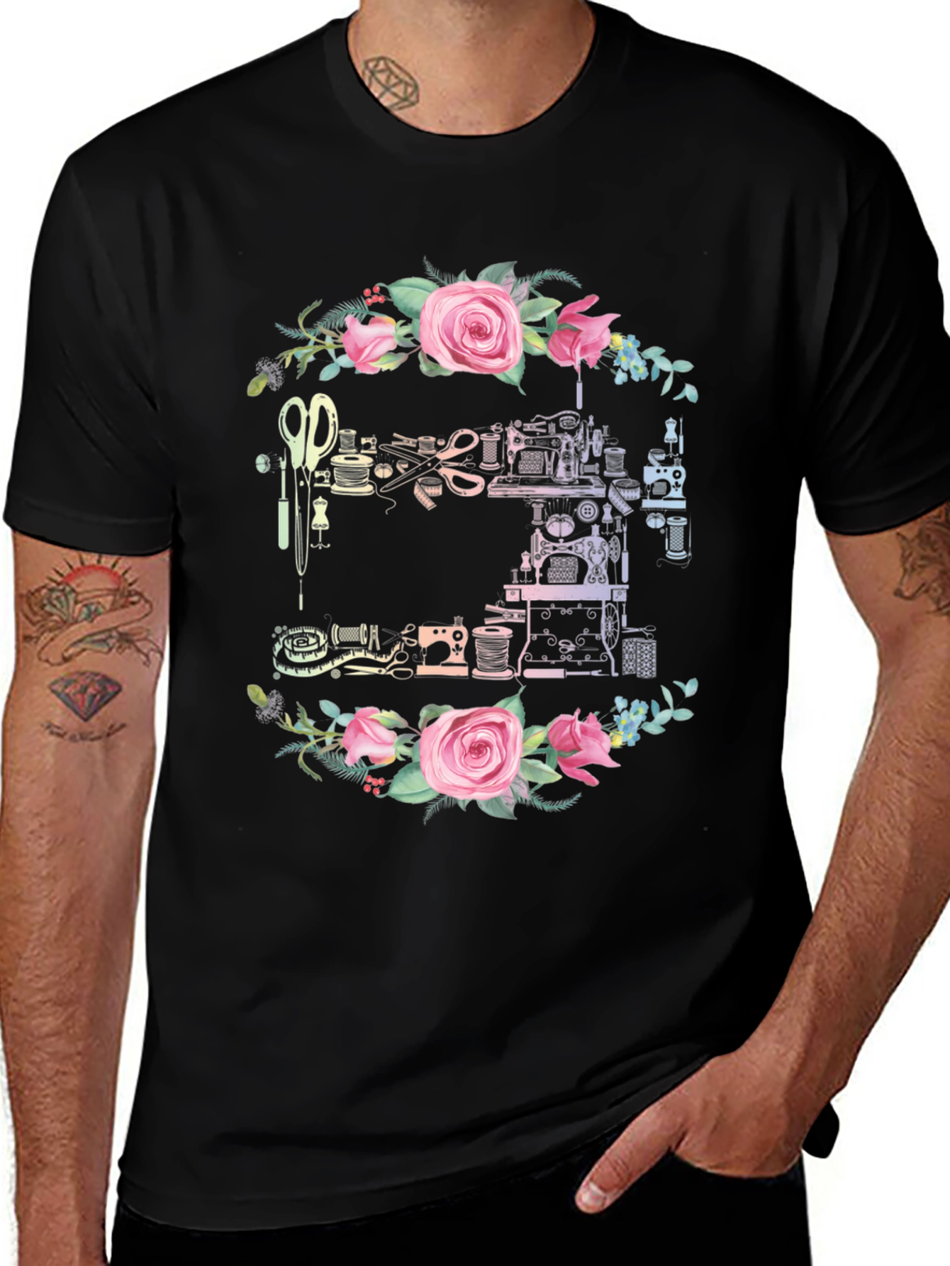 Variant 19 of Sewing Machine Floral Wreath T-Shirt