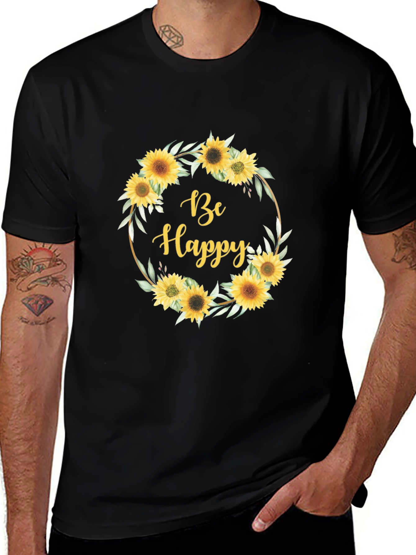 Variant 9 of Be Happy Sunflower Wreath T-Shirt