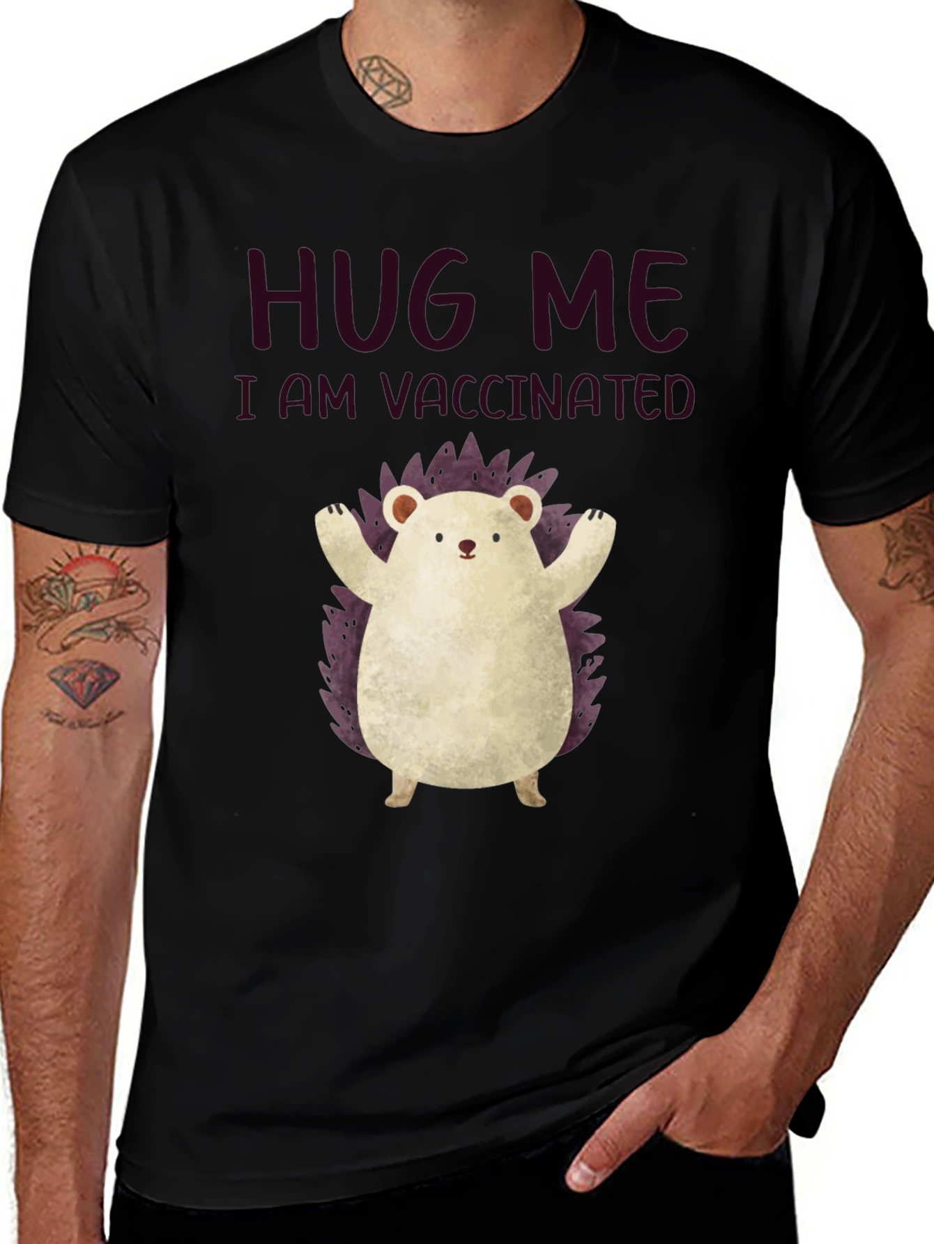 Variant 5 of Vaccinated Hedgehog Graphic Tee - Hug Me!