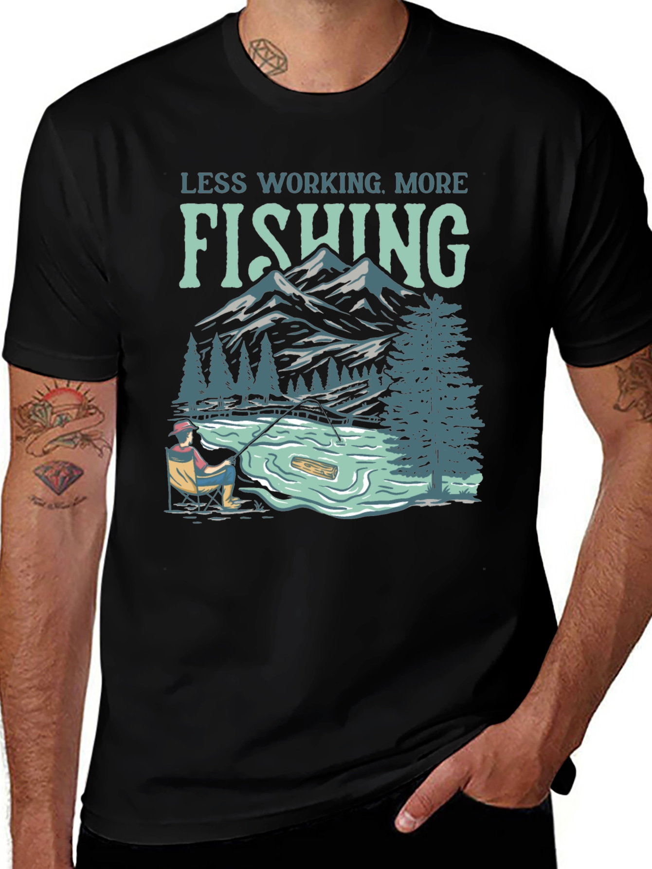 Variant 16 of Less Working More Fishing Graphic Tee