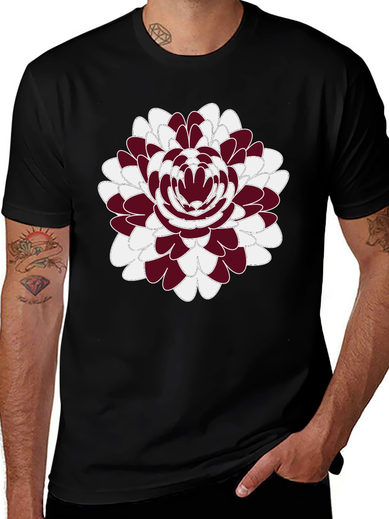 Variant 15 of Floral Graphic Print Black T-Shirt