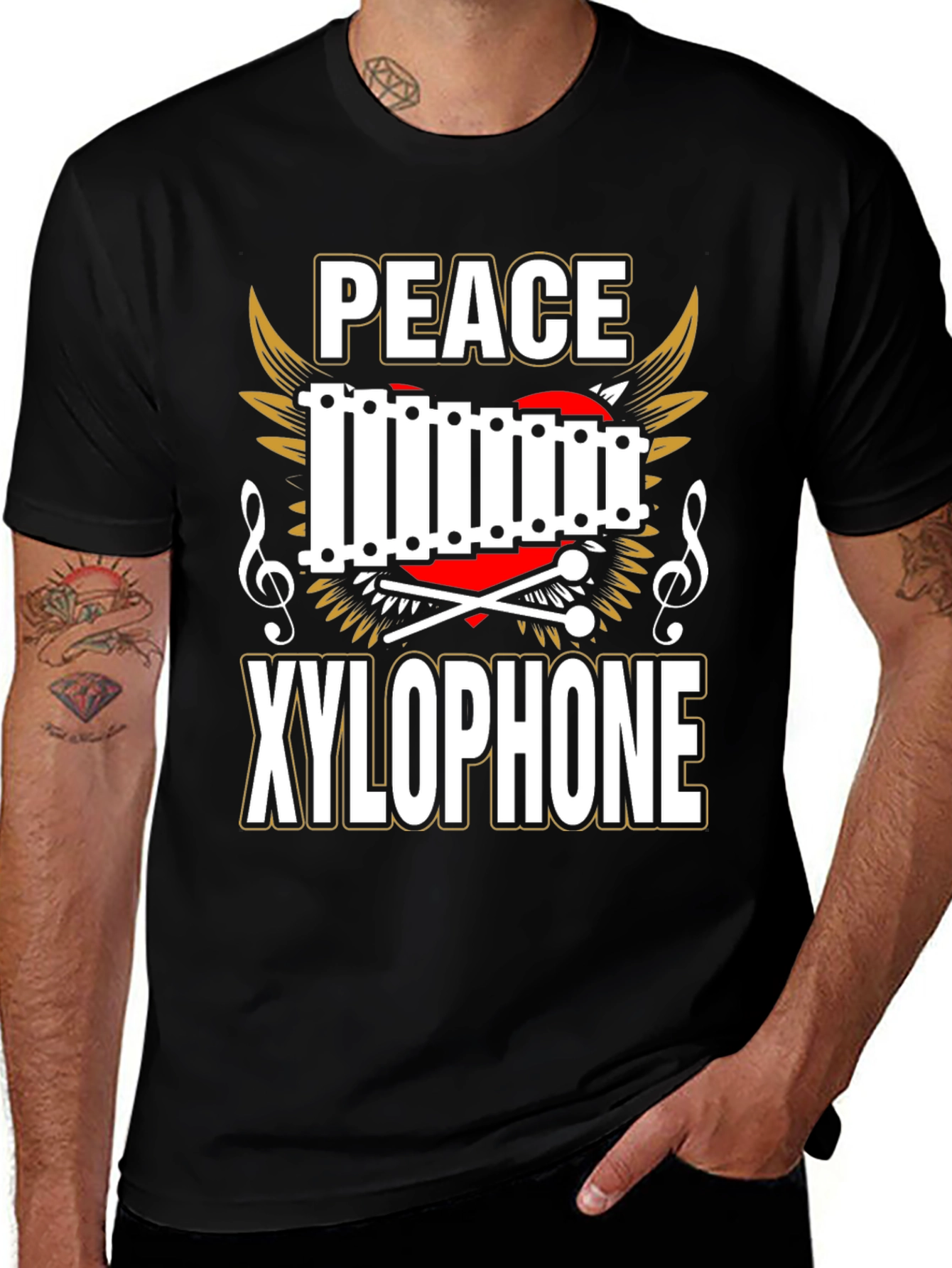 Variant 12 of Peace Xylophone Graphic Tee - Black Cotton T-Shirt