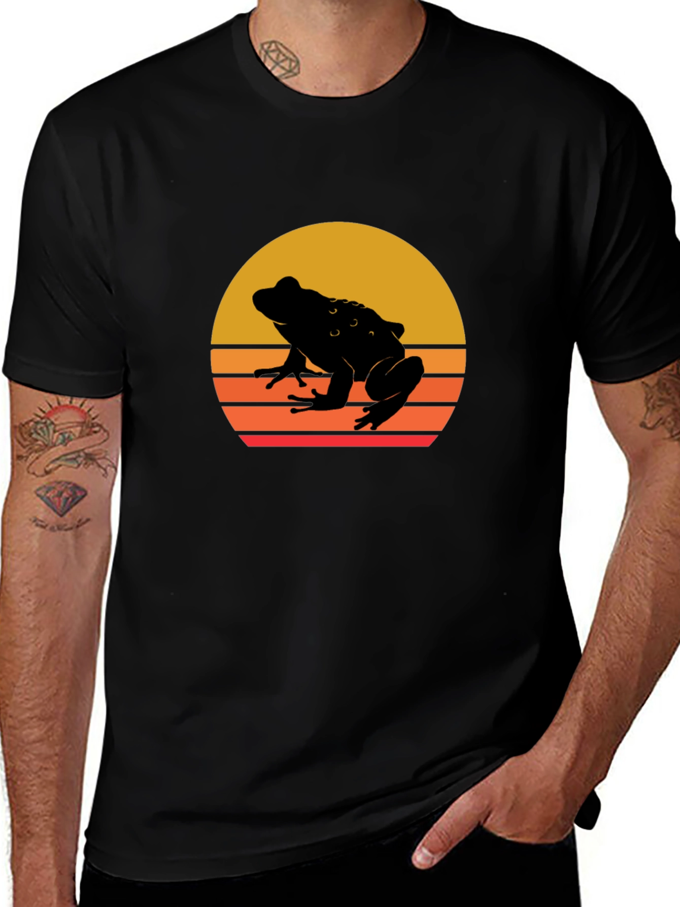 Variant 13 of Retro Frog Sunset Black T-Shirt