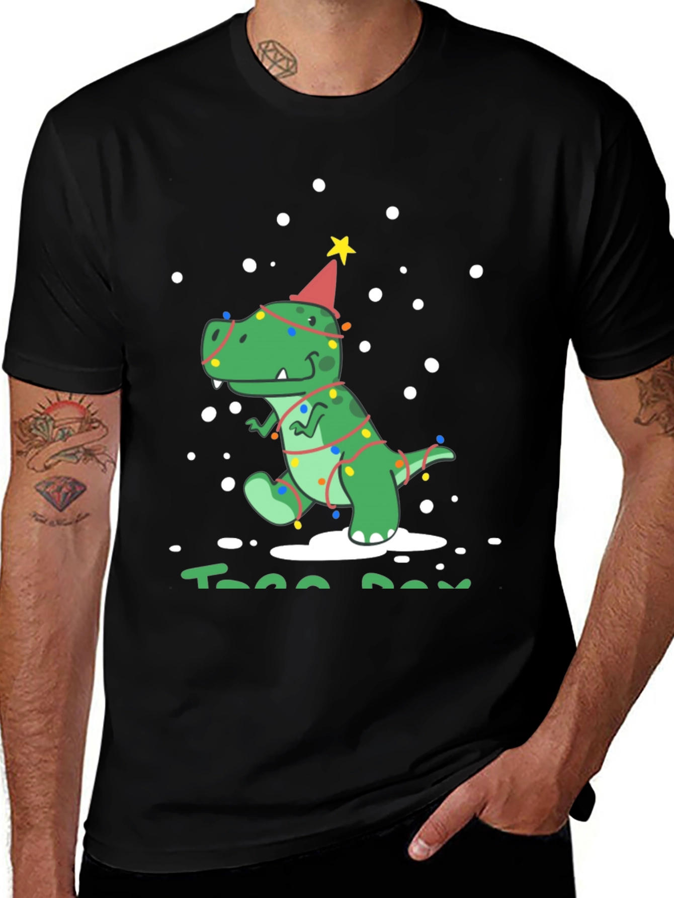 Festive Dino T-Rex Christmas Tree Lights Party Hat Tee
