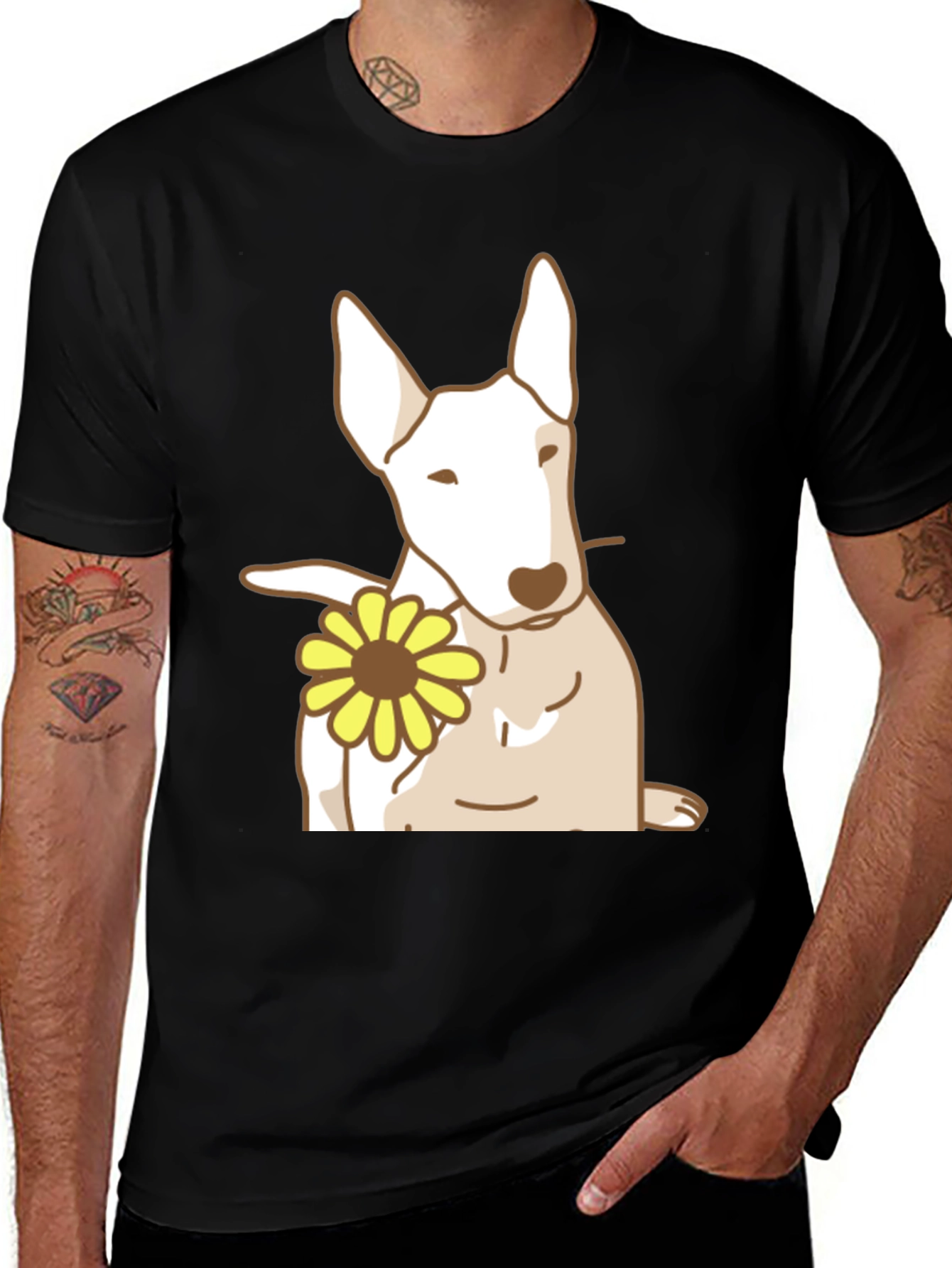 Variant 27 of Dog with Flower Graphic Tee - Black
